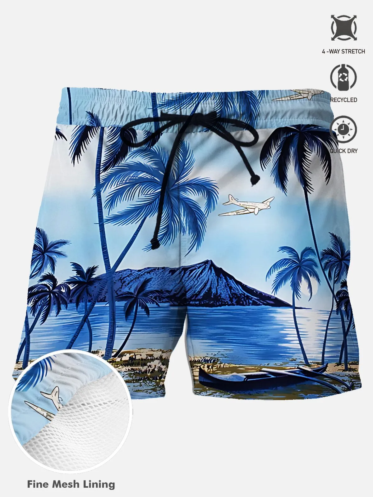 Alohadaddy Beach Vacation Coconut Tree Men's Hawaiian Beach Shorts Stretch Quick Dry Swimming Trunks Big Tall