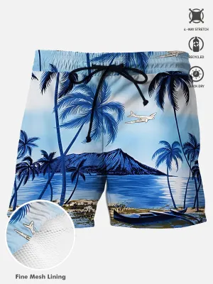Alohadaddy Beach Vacation Coconut Tree Men's Hawaiian Beach Shorts Stretch Quick Dry Swimming Trunks Big Tall