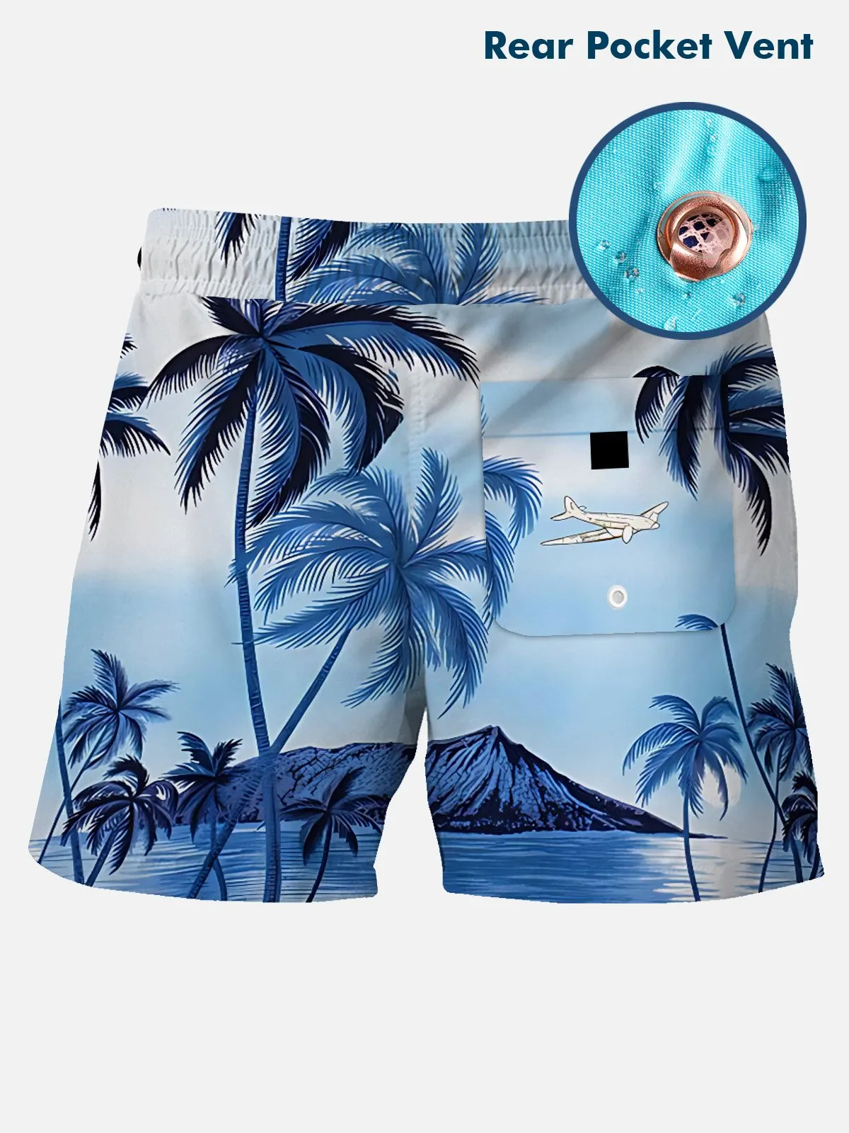 Alohadaddy Beach Vacation Coconut Tree Men's Hawaiian Beach Shorts Stretch Quick Dry Swimming Trunks Big Tall