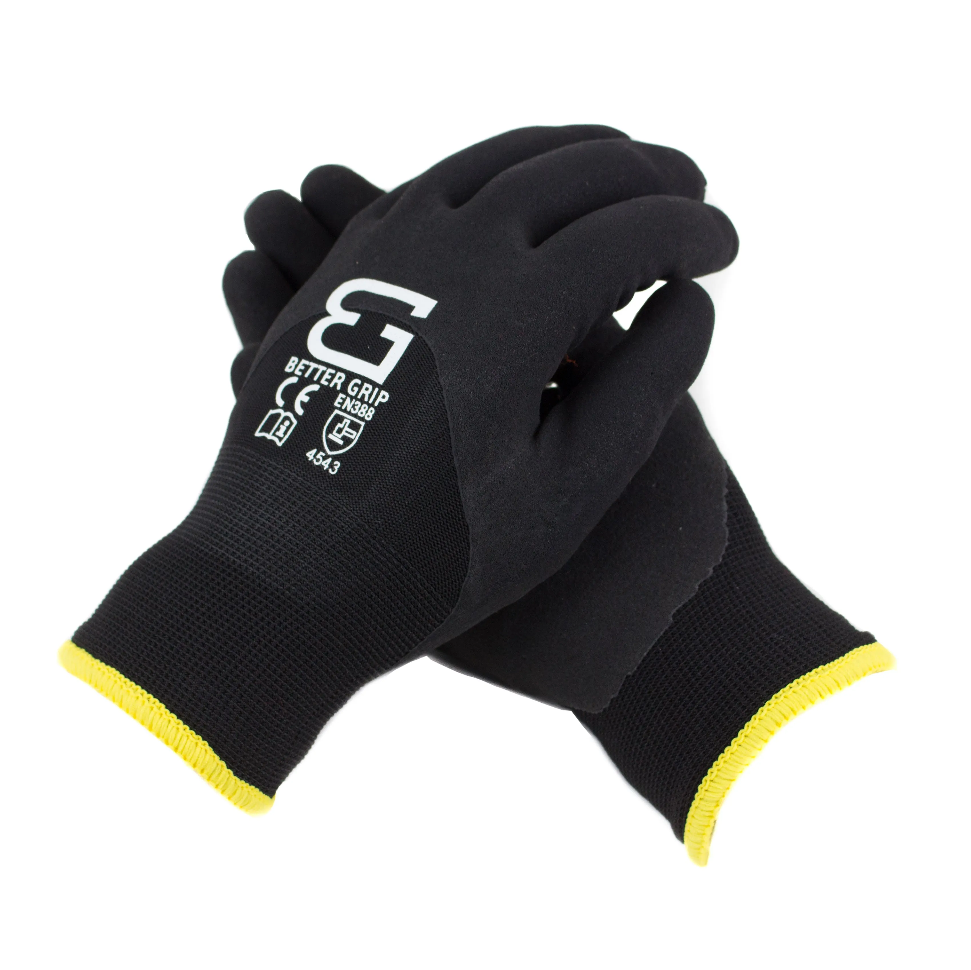 Better Grip Safety Winter Insulated Double Lining Rubber 3/4 Coated Work Gloves, 3 Pairs/ Pack - BGWANS3/4-BK