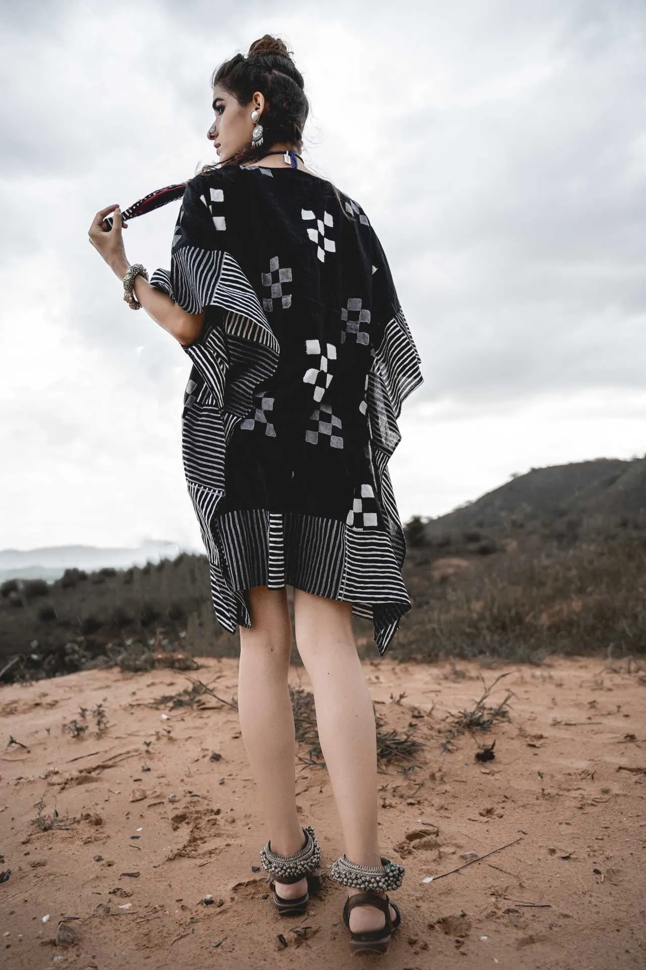 Block Printed Short Kaftan Dress