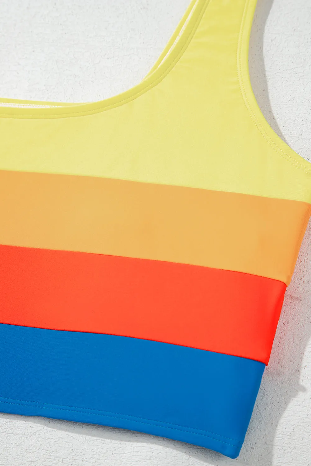 Blue Colorblock Square Neck Top Pleated High Waisted Bikini