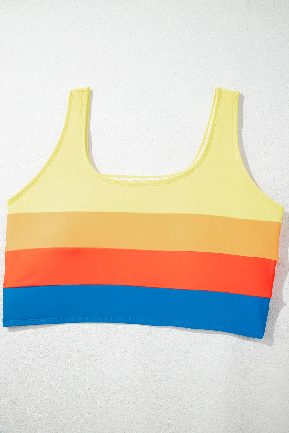 Blue Colorblock Square Neck Top Pleated High Waisted Bikini