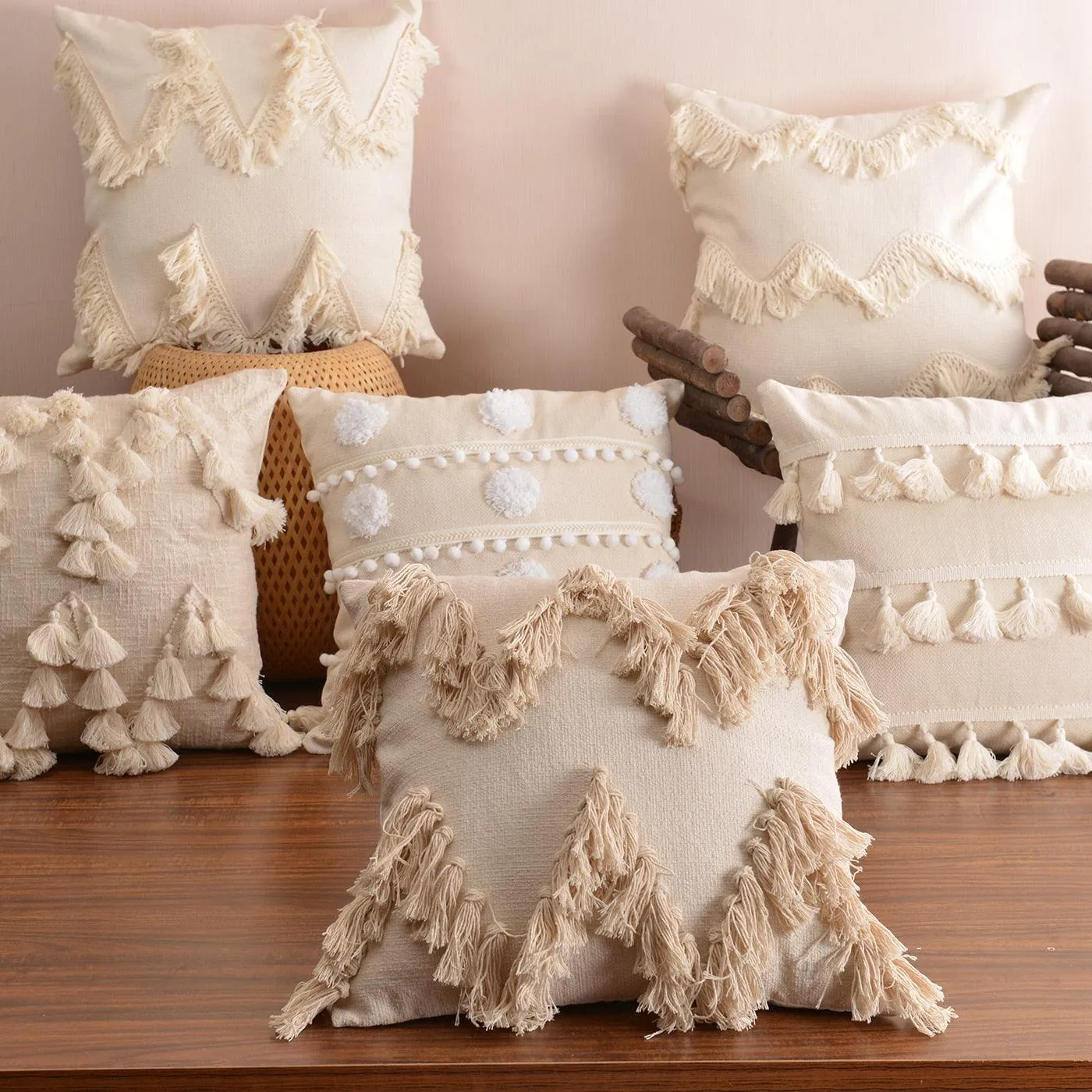 Bohemian Bliss: Tassel-Embellished Moroccan Cushion Cover