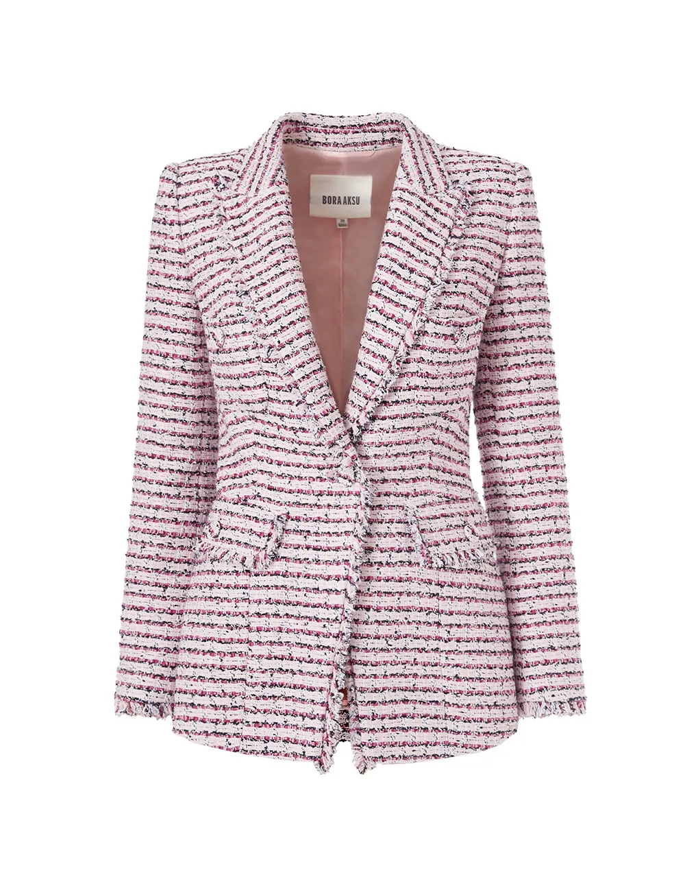 BORA AKSU Frayed Edge Single-Breasted Tweed Blazer