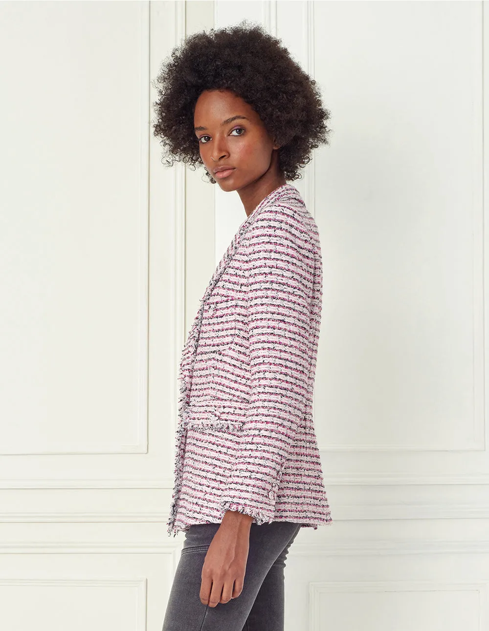 BORA AKSU Frayed Edge Single-Breasted Tweed Blazer