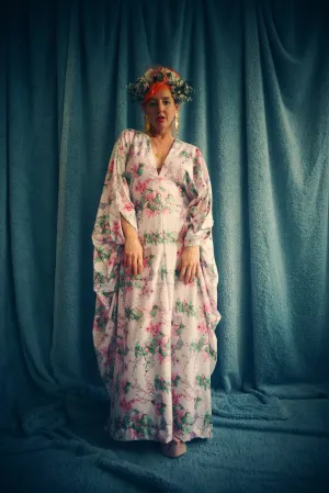 Butterfly print soft jersey Kaftan Gown