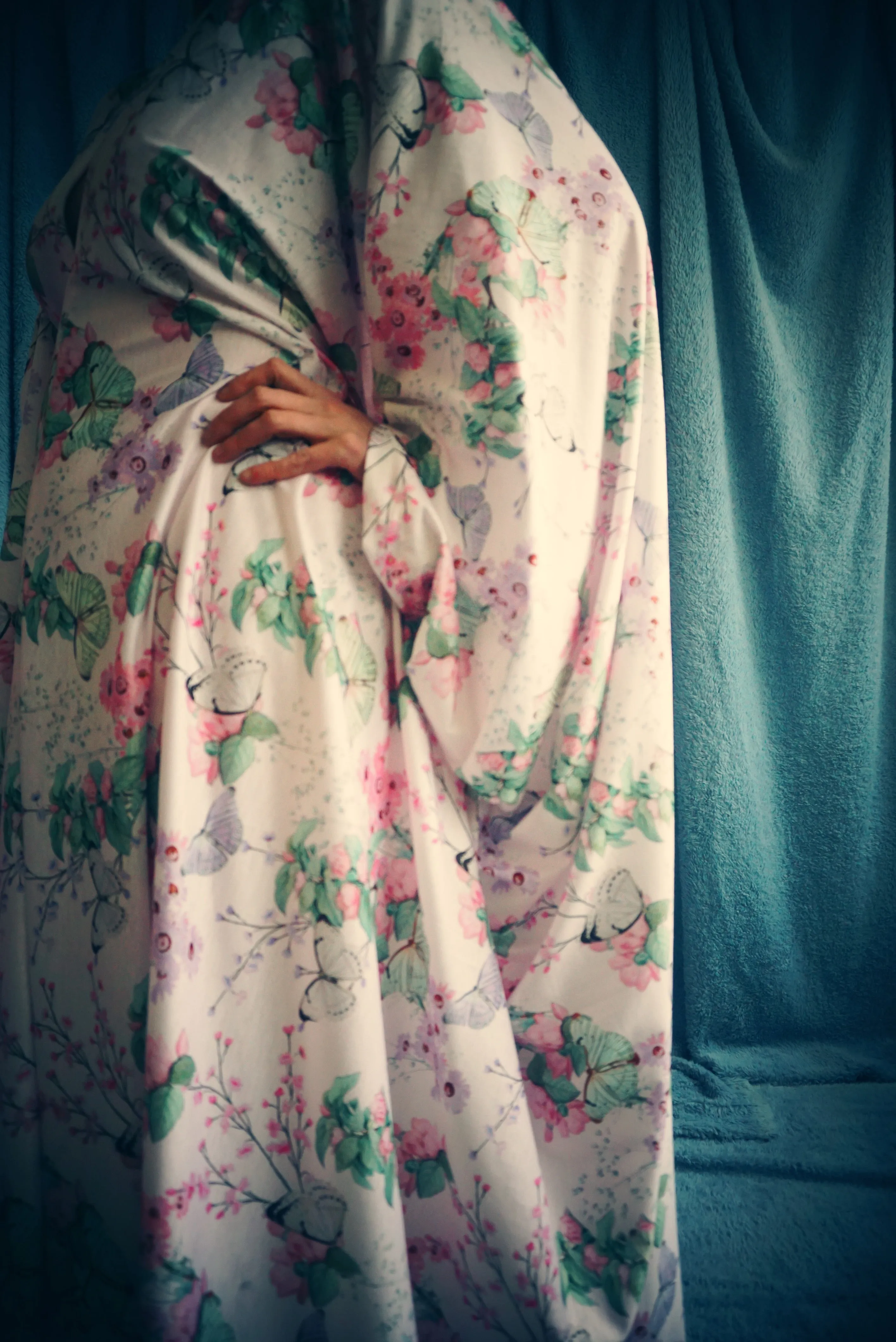 Butterfly print soft jersey Kaftan Gown