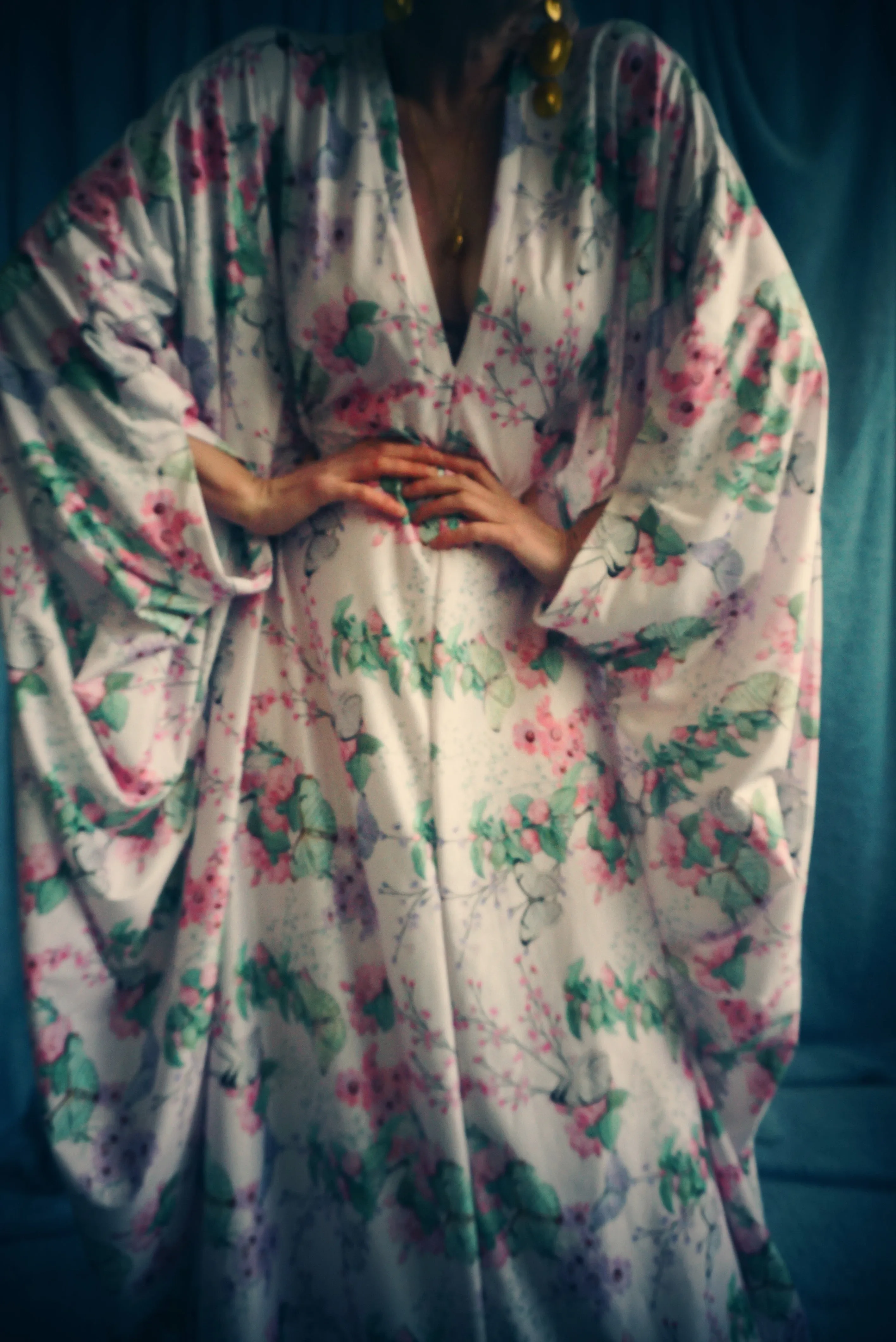 Butterfly print soft jersey Kaftan Gown