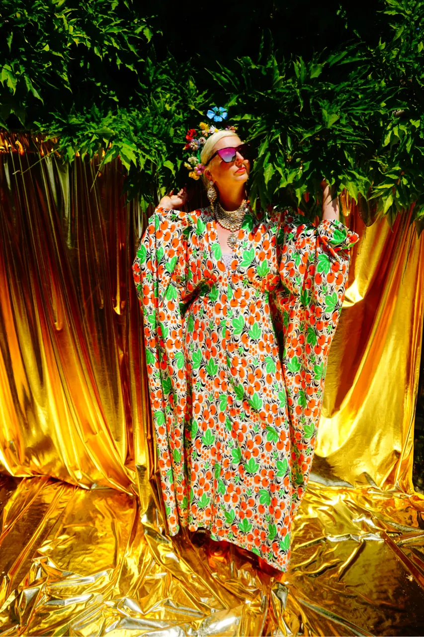 Cherries Jersey Stretch Kaftan Dress