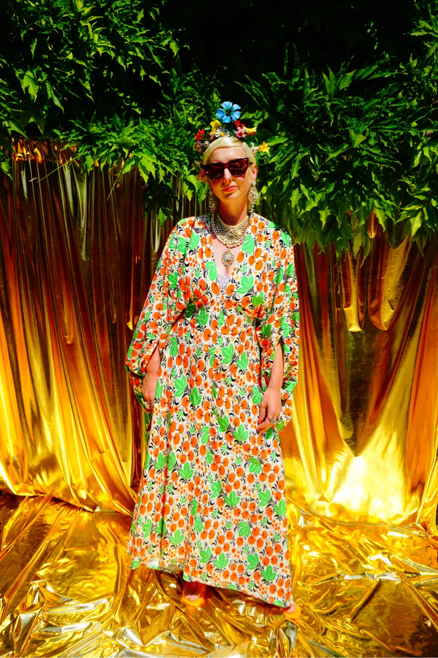 Cherries Jersey Stretch Kaftan Dress