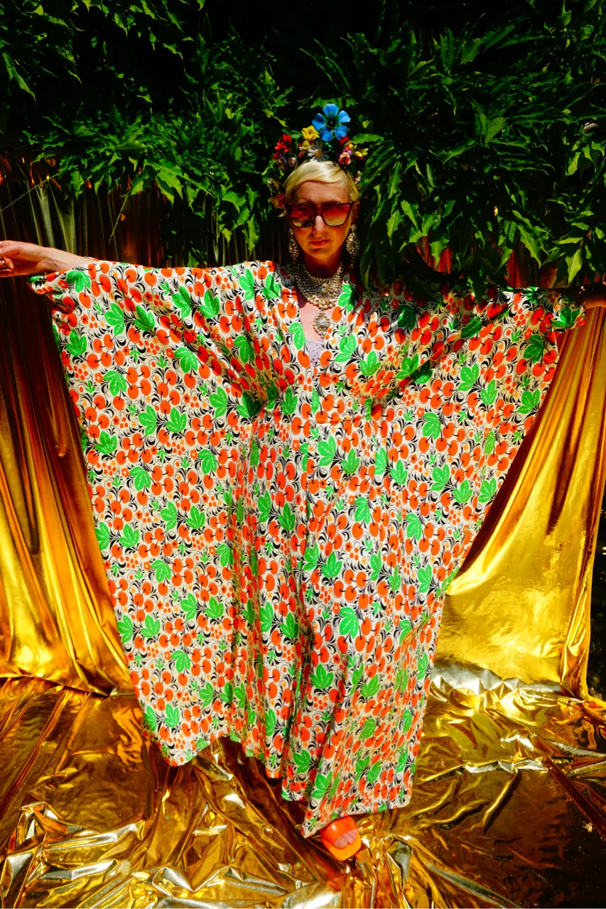 Cherries Jersey Stretch Kaftan Dress