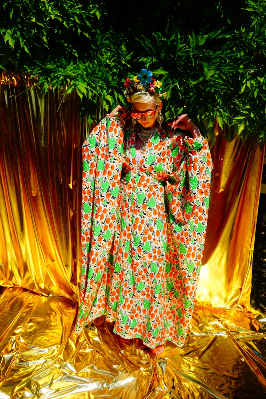 Cherries Jersey Stretch Kaftan Dress