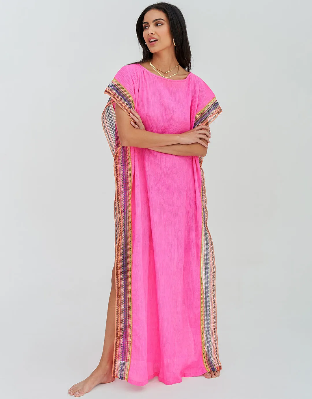 Crinkle Maxi Kaftan - Hot Pink