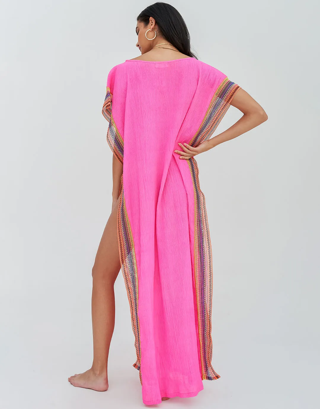 Crinkle Maxi Kaftan - Hot Pink