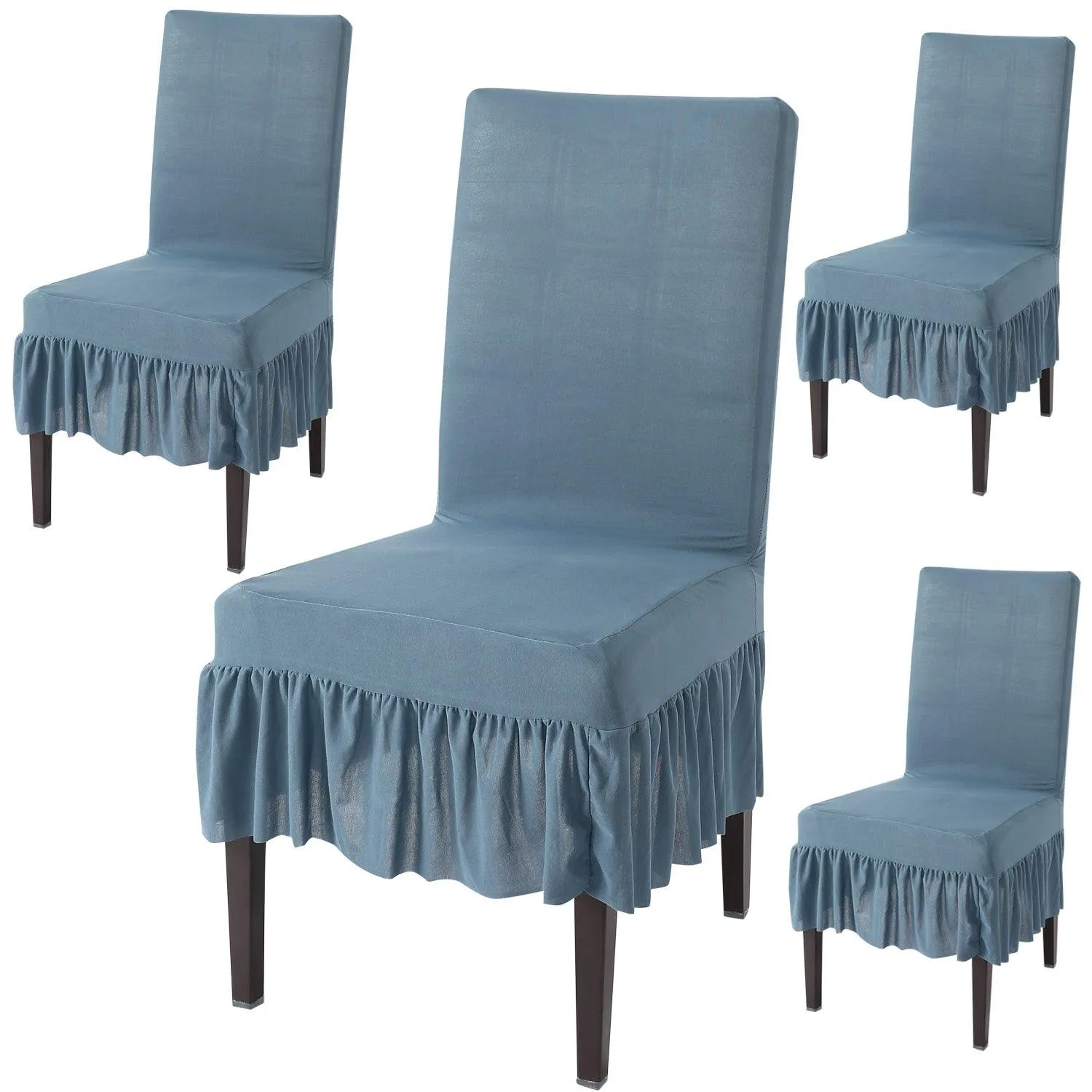 Elastic Stretchable Dining Chair Cover with Frill, Bluish Grey