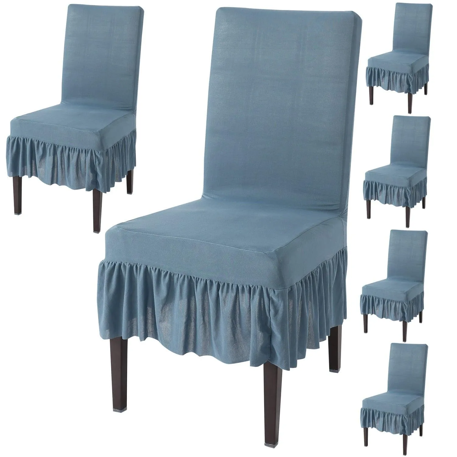 Elastic Stretchable Dining Chair Cover with Frill, Bluish Grey