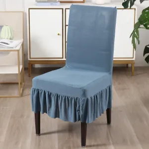 Elastic Stretchable Dining Chair Cover with Frill, Bluish Grey
