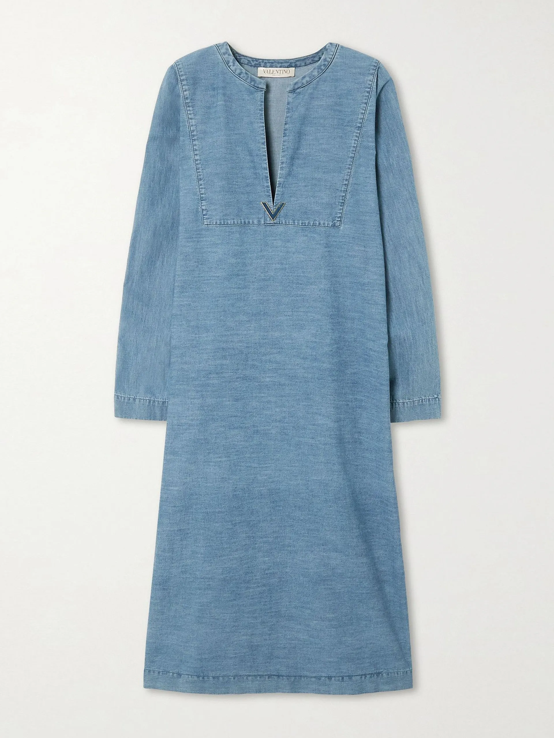 Embellished denim midi dress