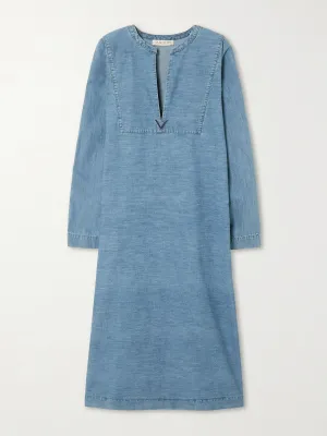 Embellished denim midi dress
