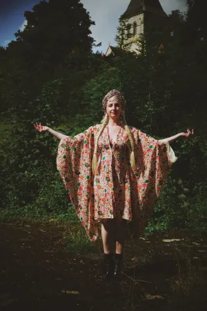Embroidered floral colourful leaves semi sheer kaftan Gown / Kimono Robe