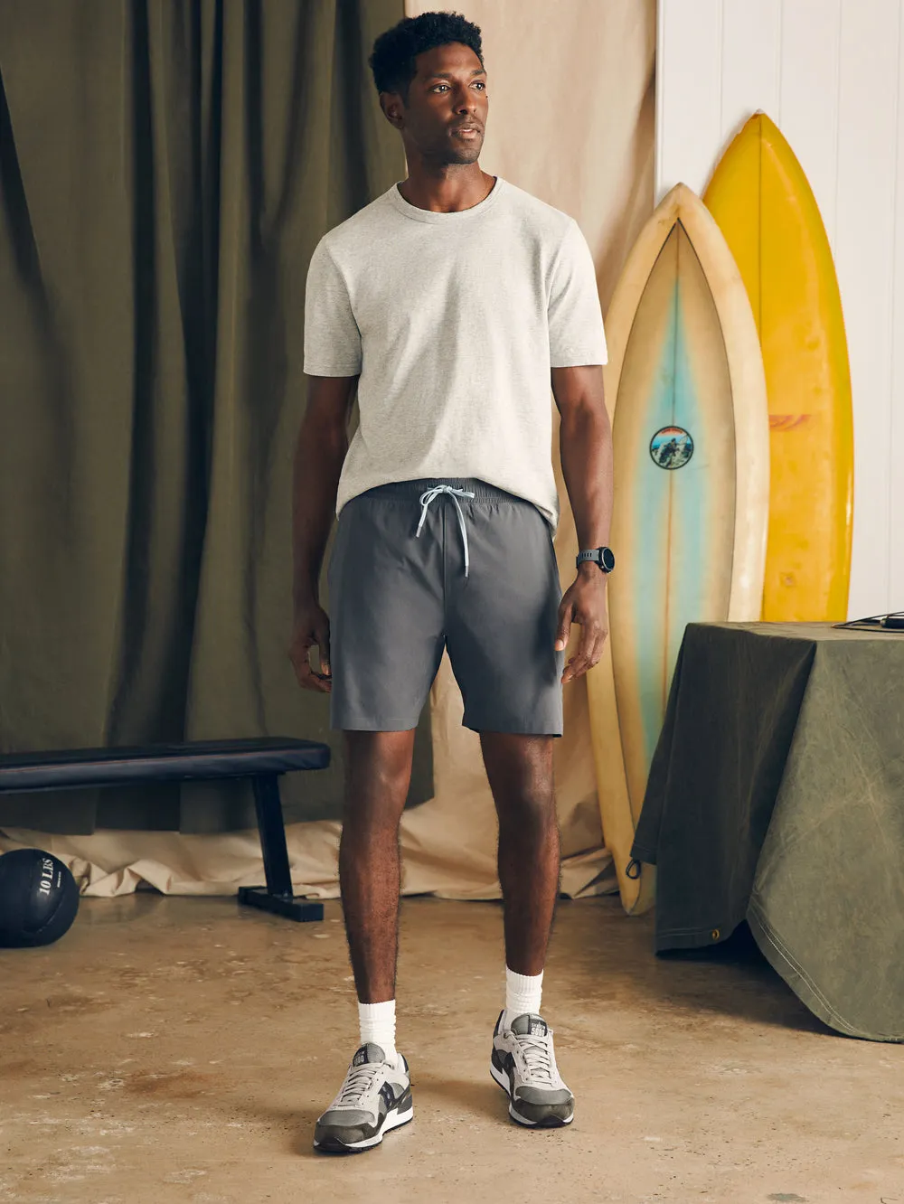 Faherty Shorelite Active Short 7" Inseam in Cowry Gray