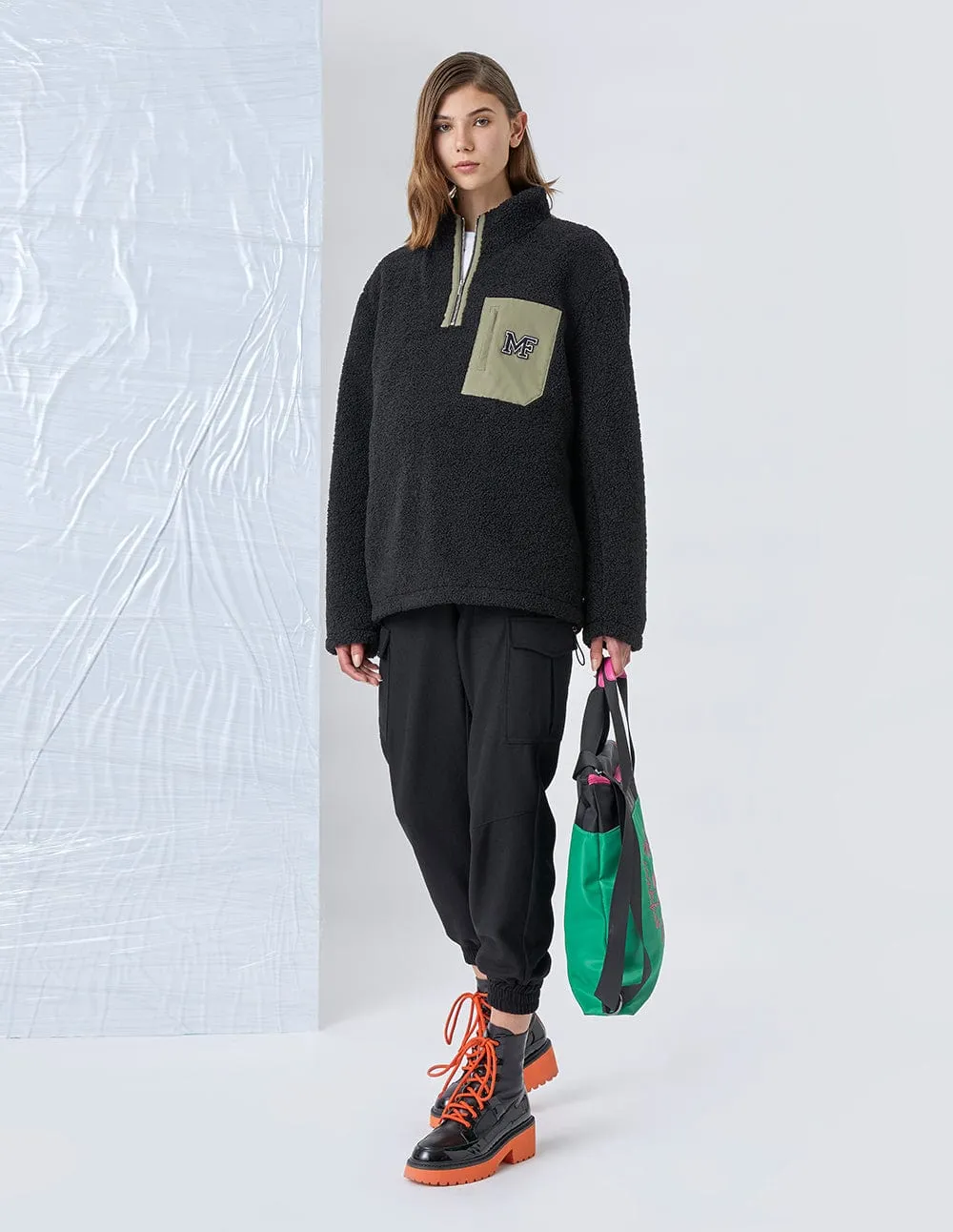 Faux Fur Fleece Half Zip Pullover