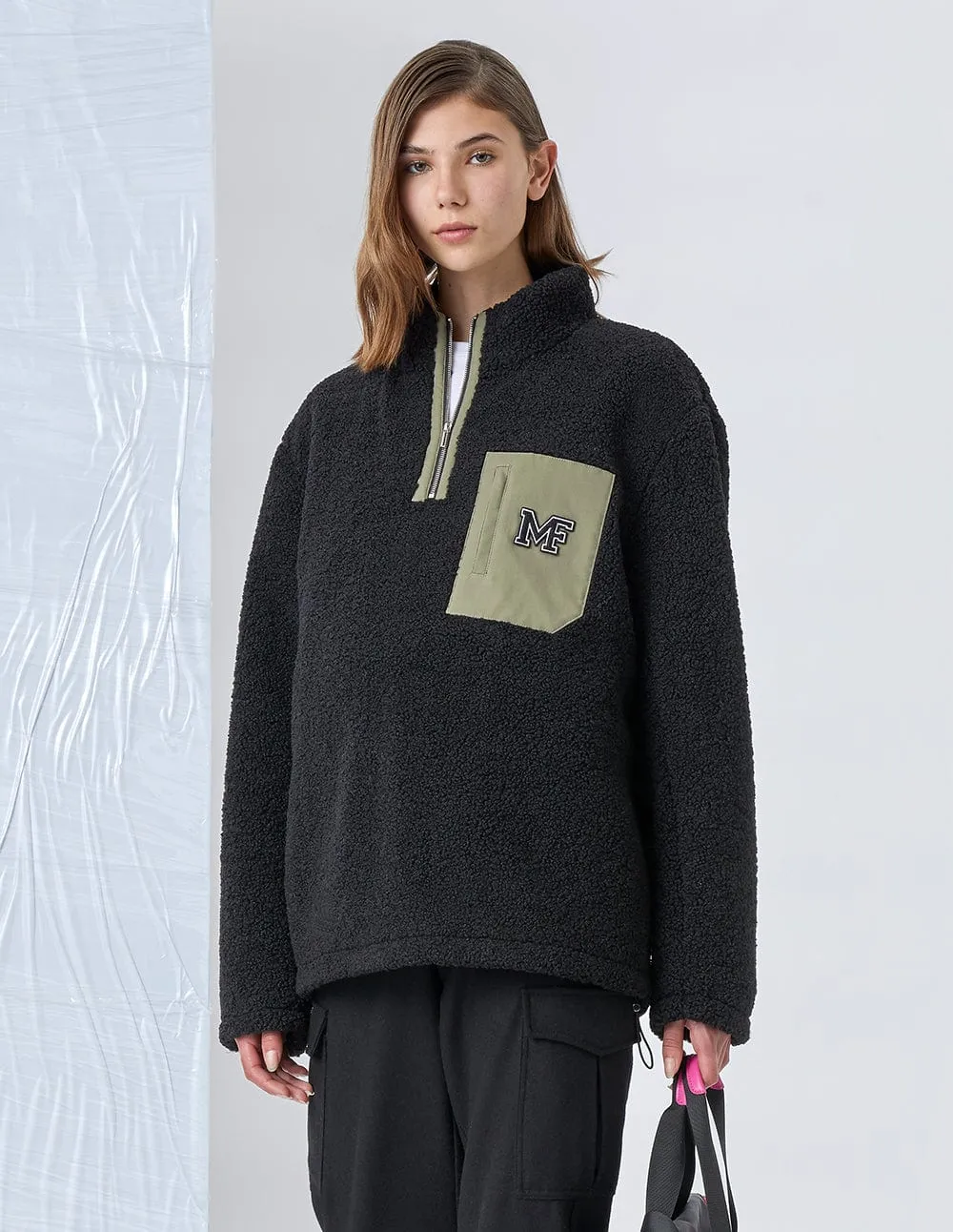 Faux Fur Fleece Half Zip Pullover