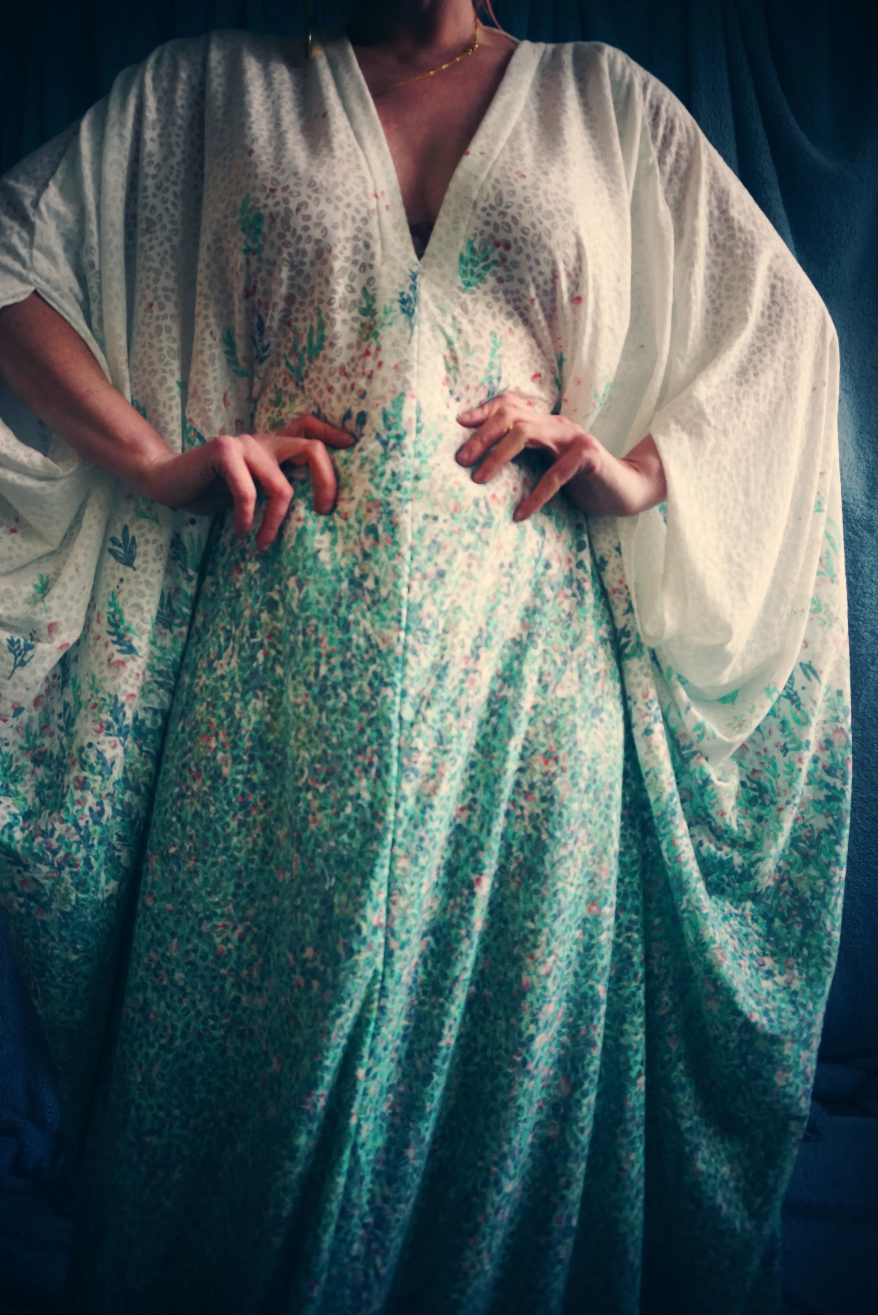 Flower Garden in Spring extra long Kaftan Gown