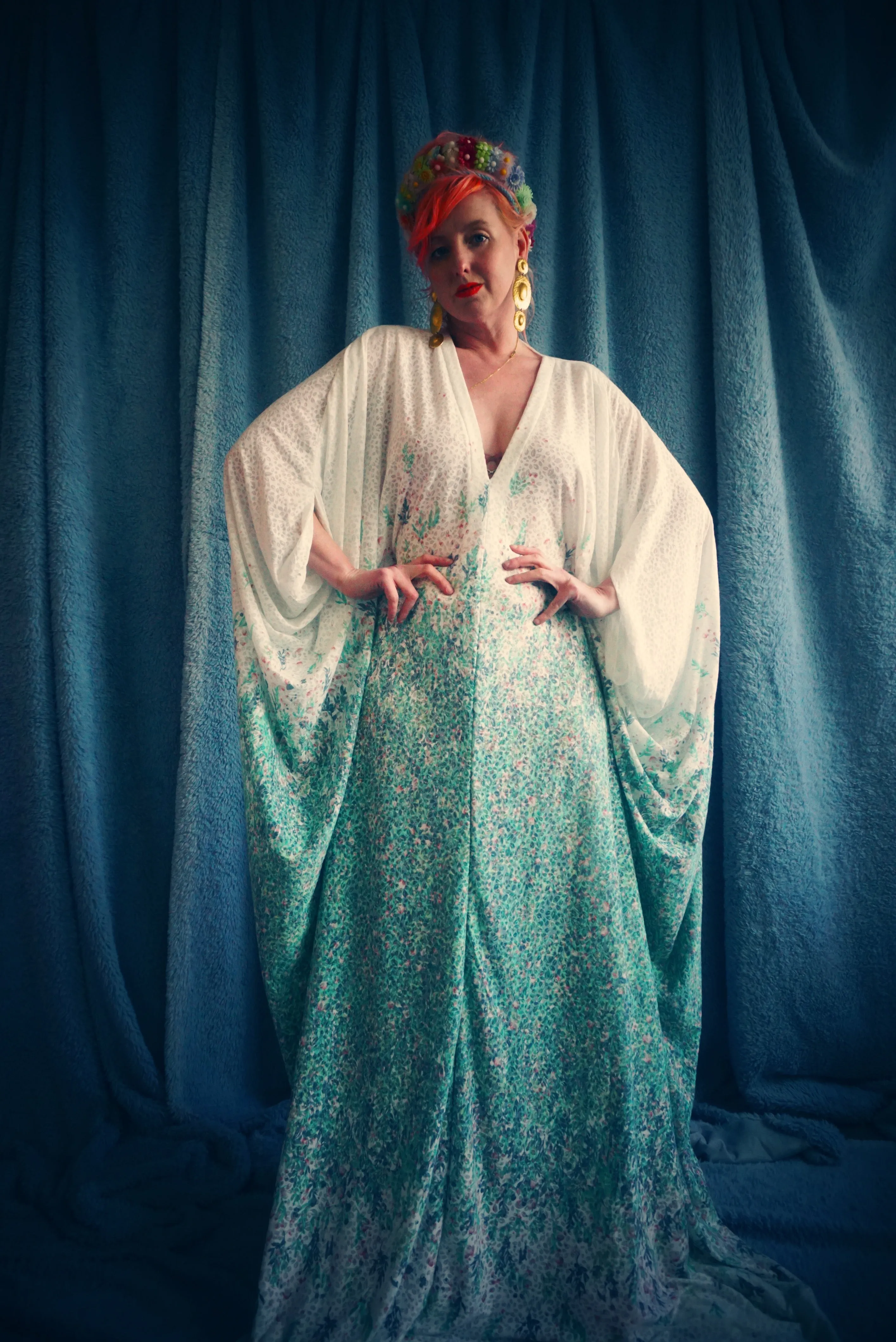 Flower Garden in Spring extra long Kaftan Gown