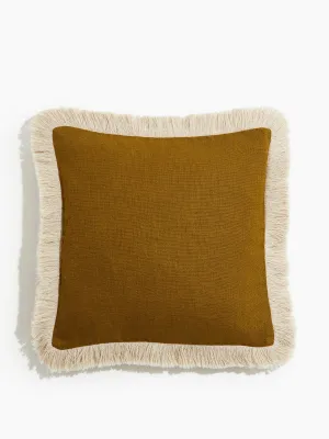 Fringed linen-blend cushion cover