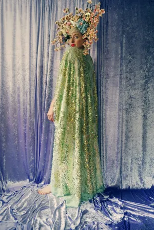 Fuzzy Eyelash in Mint Green and gold sequins