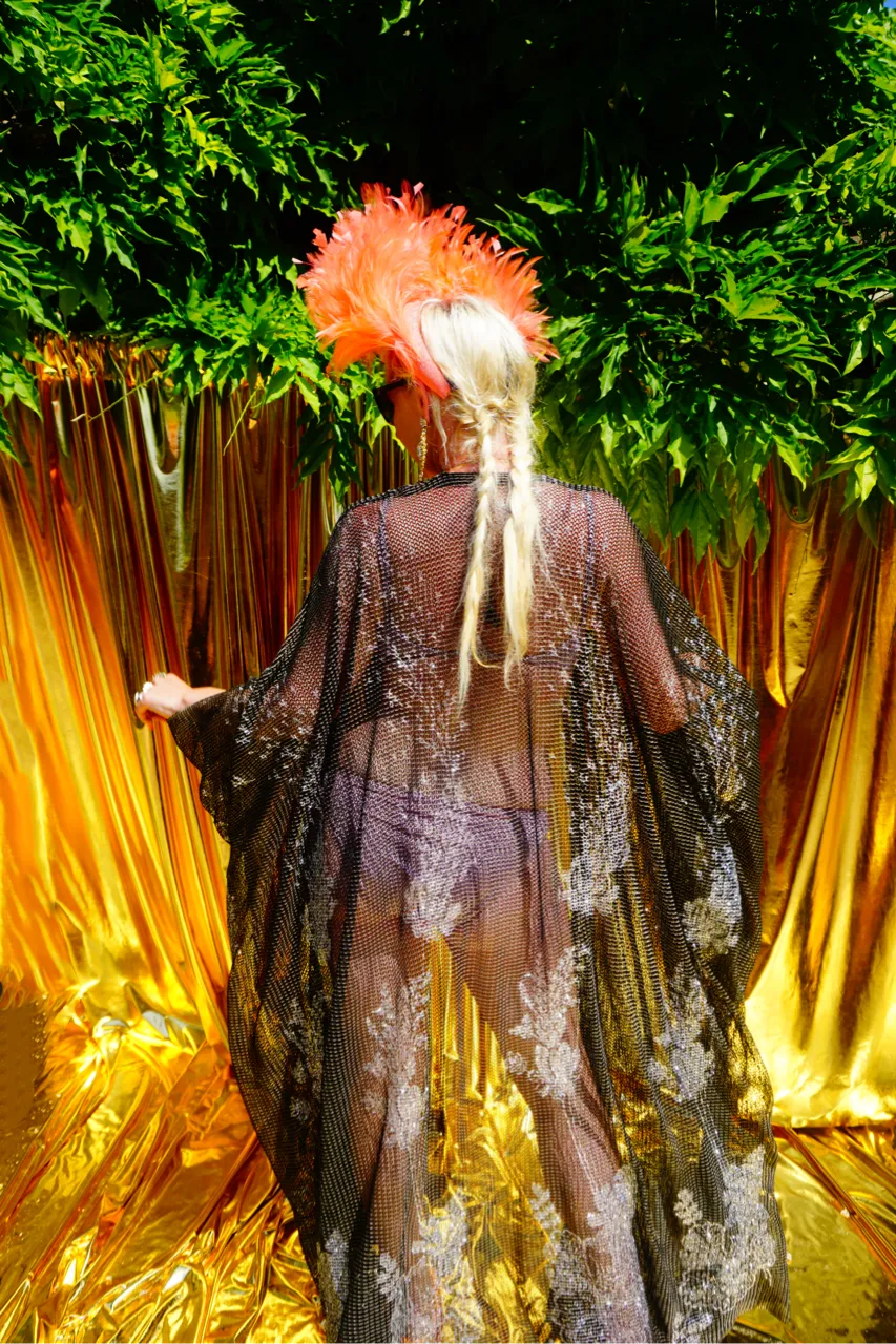Glitter Fishnet Kimono Robe