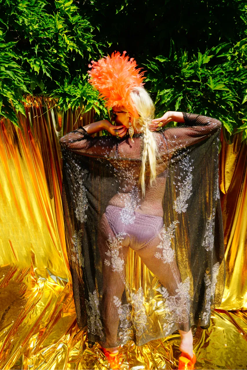 Glitter Fishnet Kimono Robe