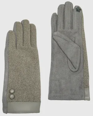 Gloves-Suede Leatherette Insulated Two Buttons Gloves Grey | GREY