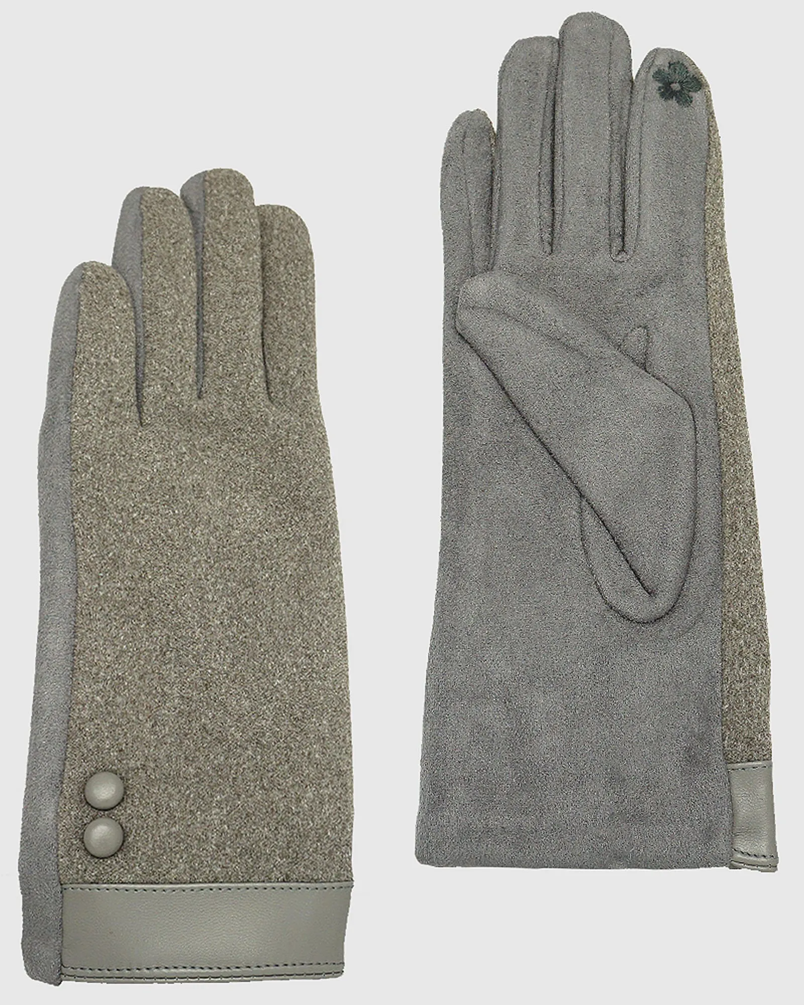 Gloves-Suede Leatherette Insulated Two Buttons Gloves Grey | GREY
