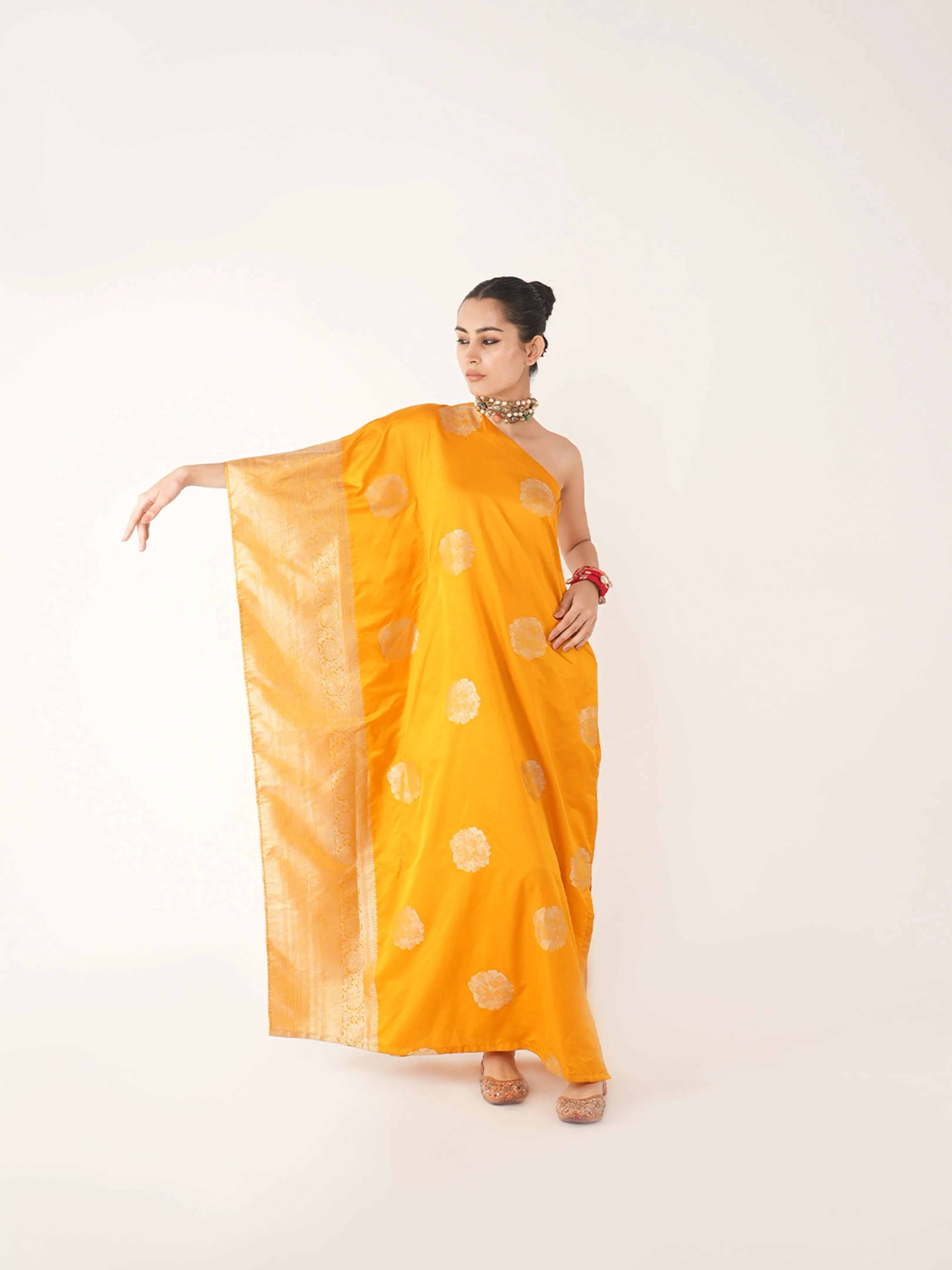 Gul Silk Kaftan In Yellow/Orange