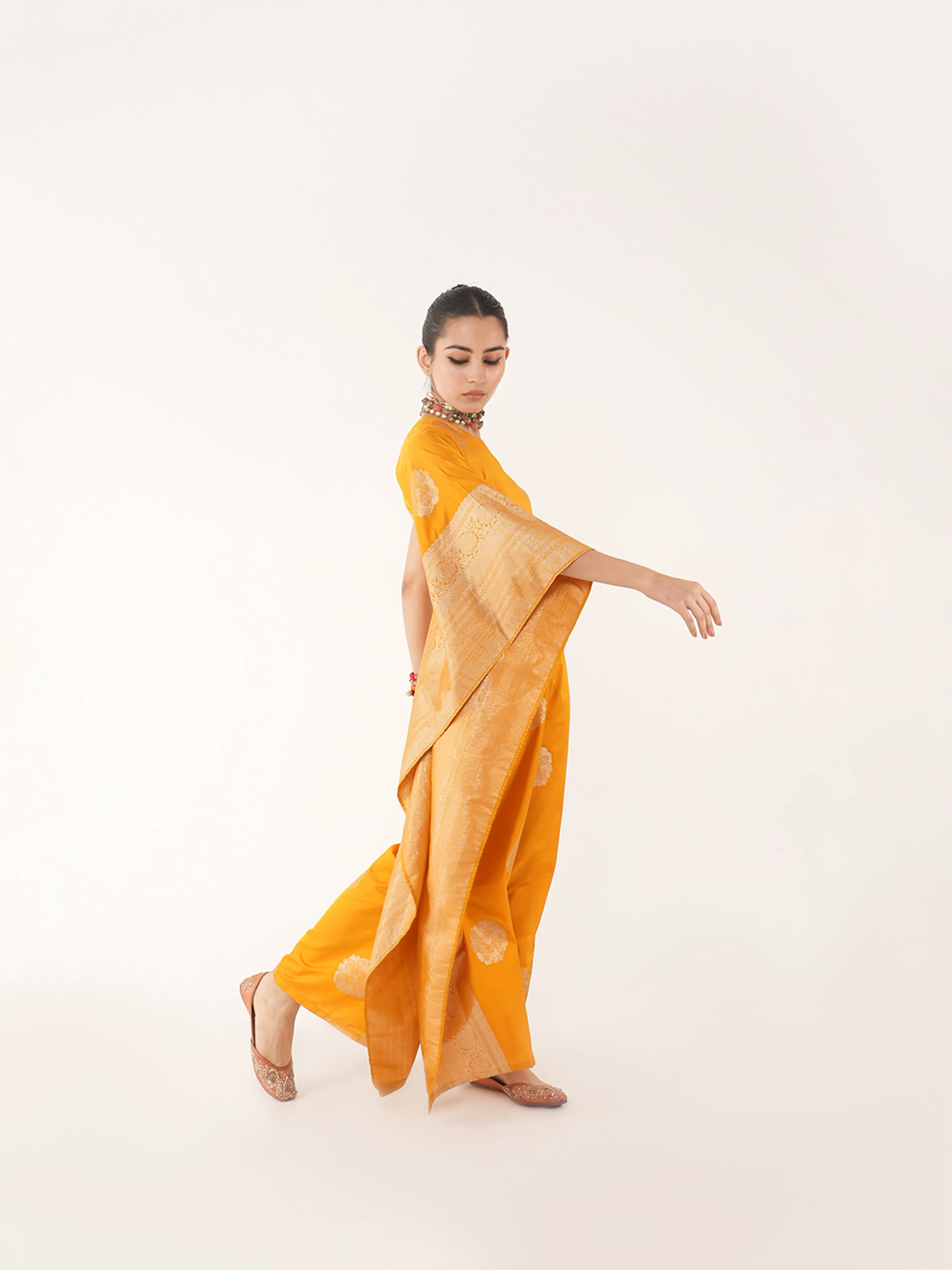 Gul Silk Kaftan In Yellow/Orange