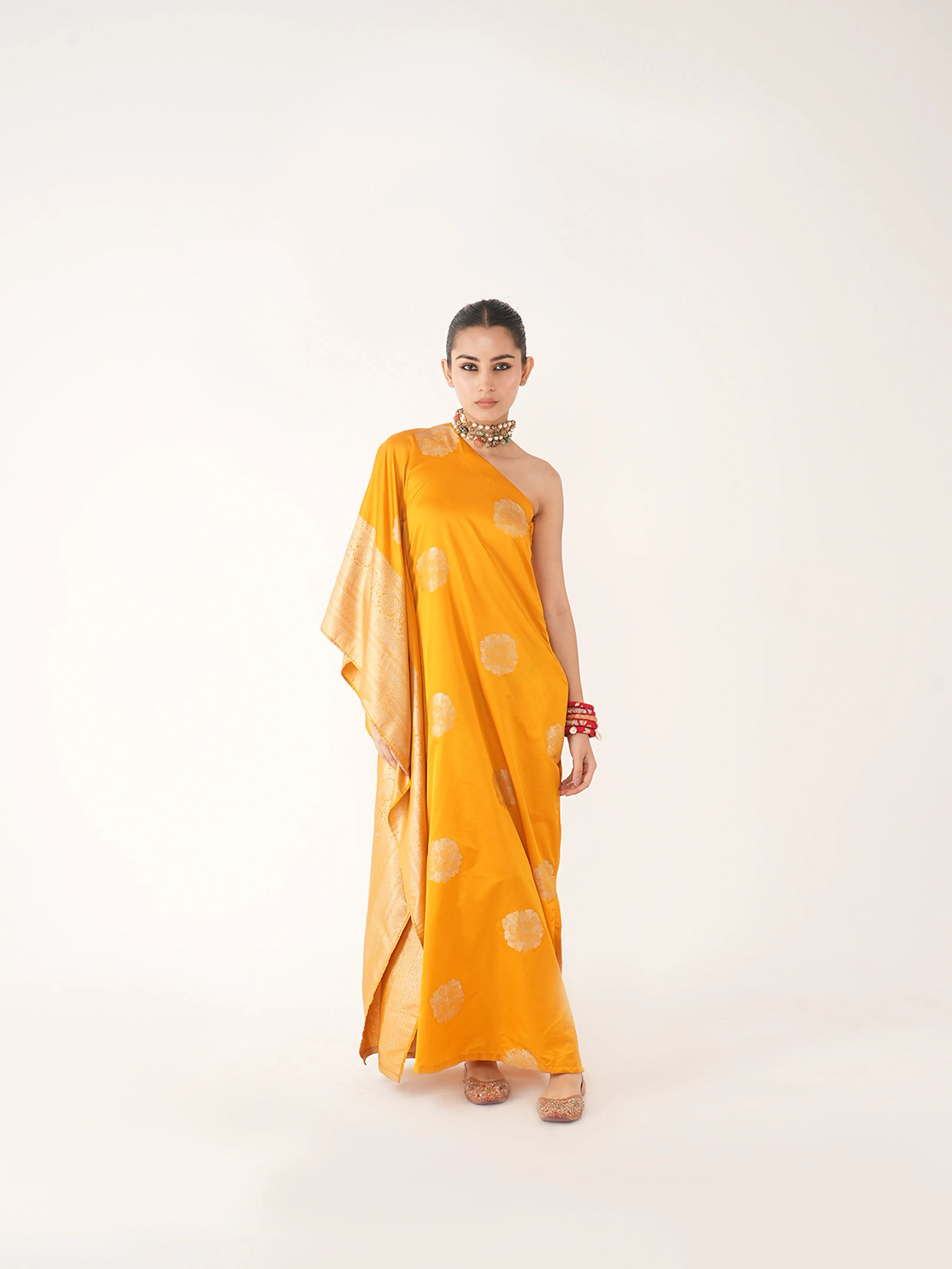 Gul Silk Kaftan In Yellow/Orange