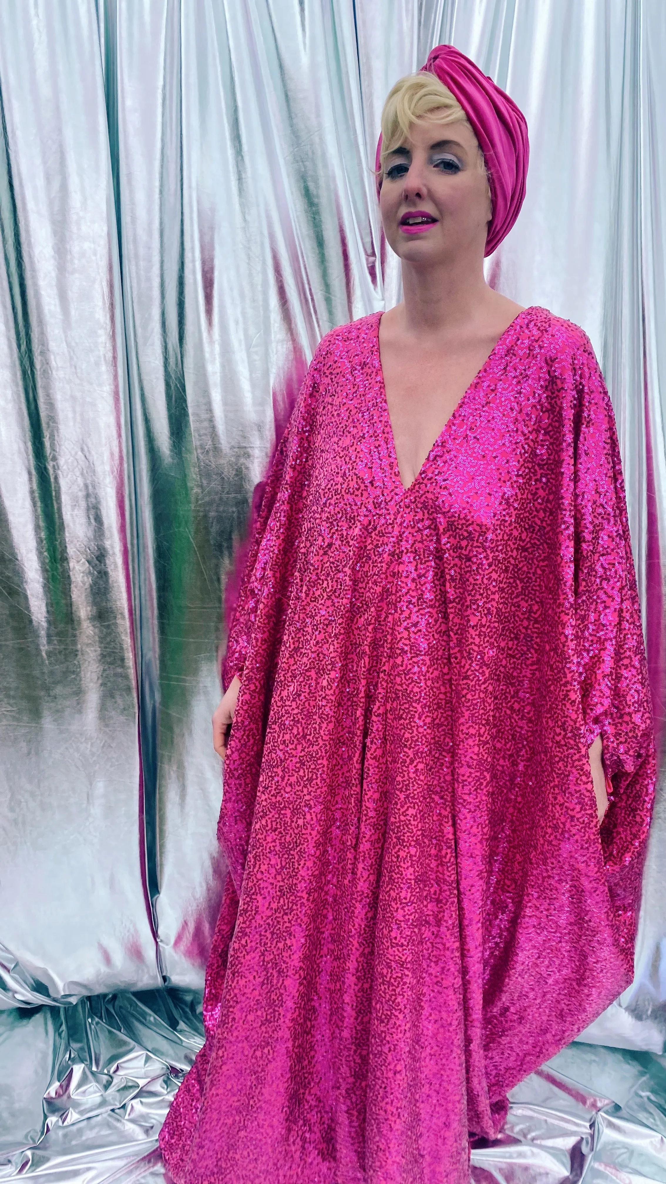 HOT pink sequin Glamour maxi kaftan gown- Studio 54