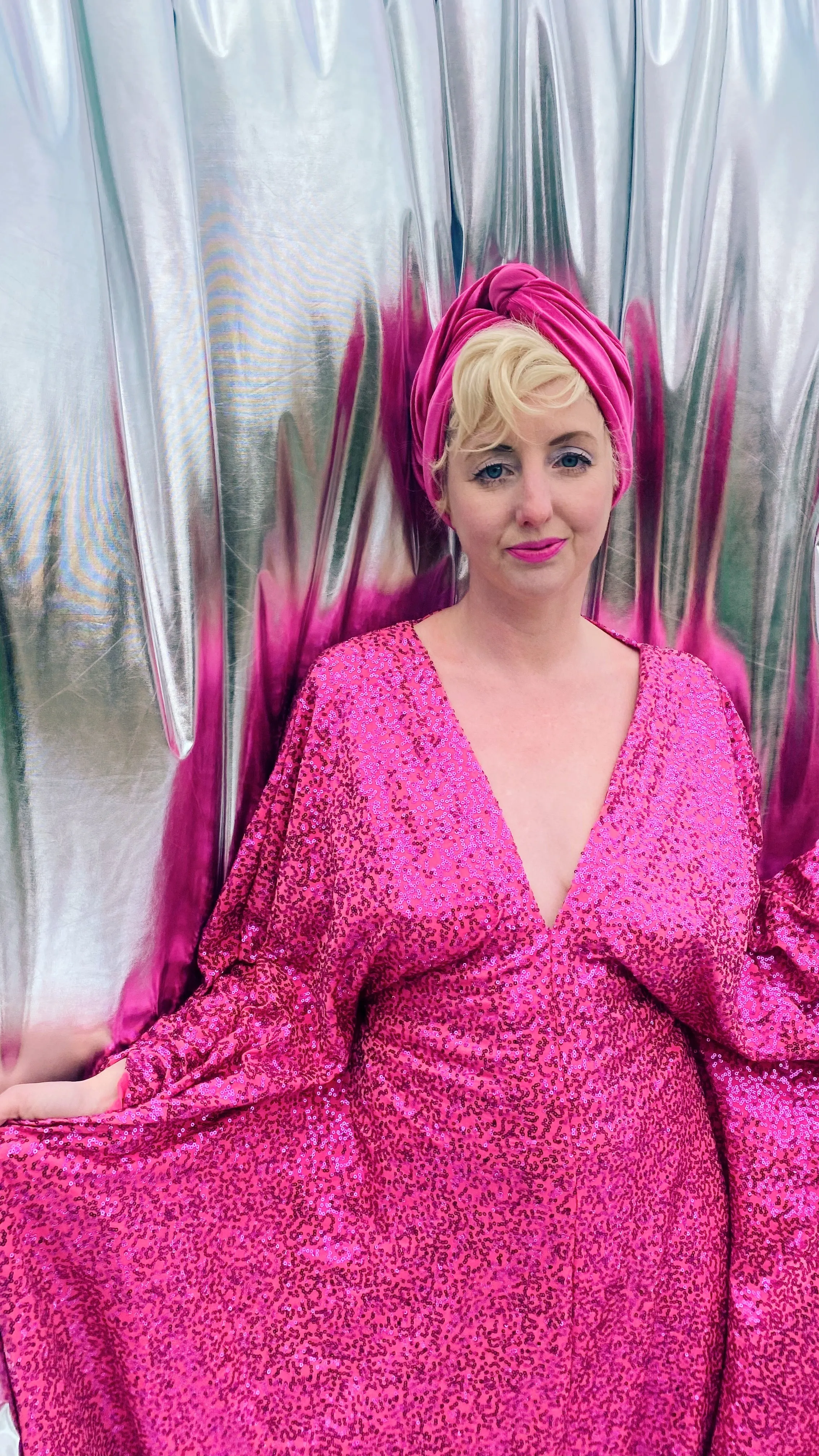 HOT pink sequin Glamour maxi kaftan gown- Studio 54