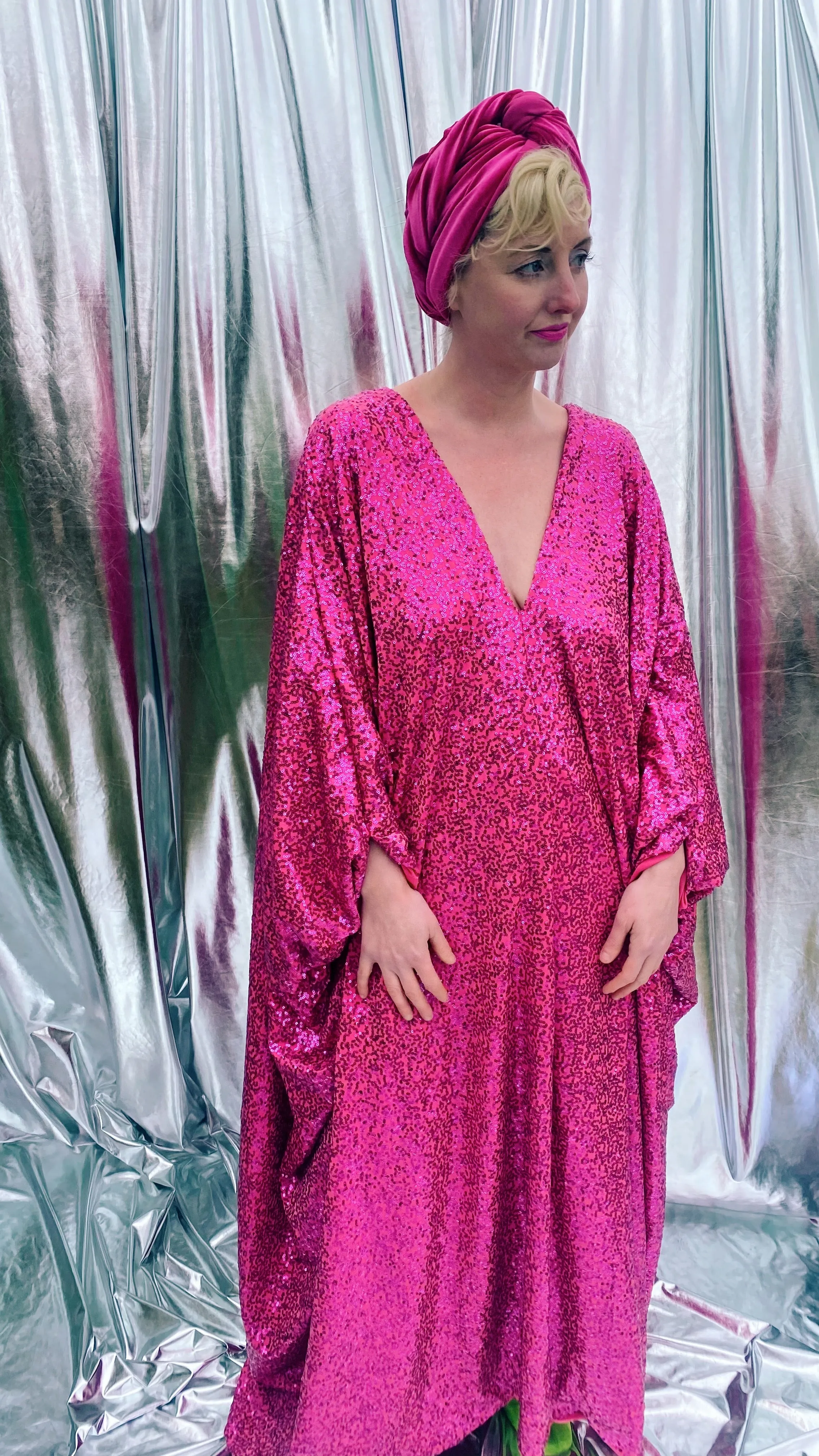 HOT pink sequin Glamour maxi kaftan gown- Studio 54