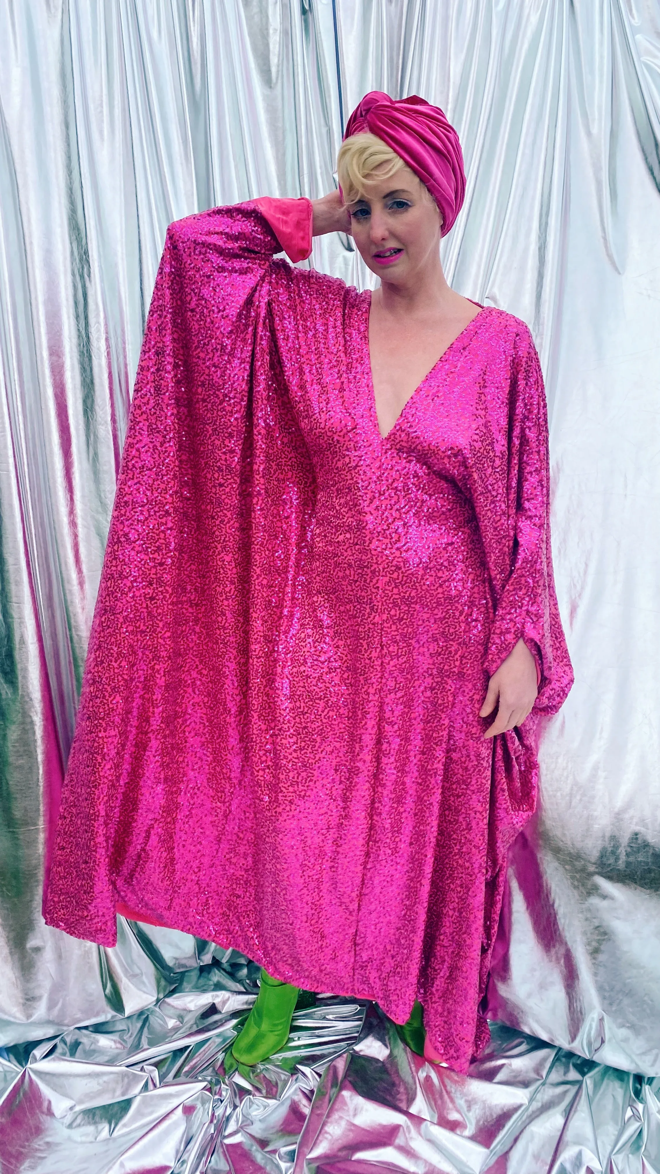 HOT pink sequin Glamour maxi kaftan gown- Studio 54