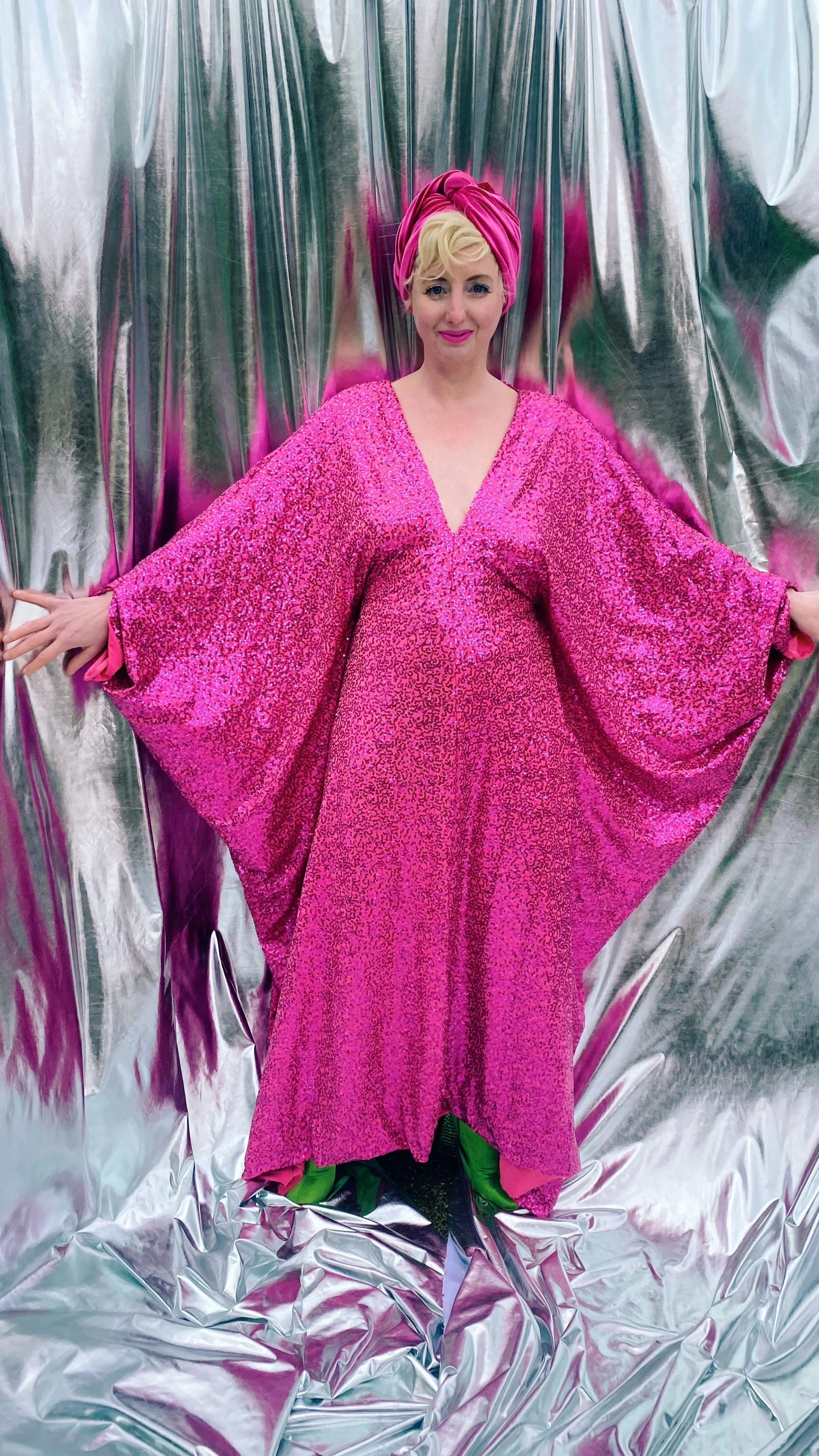 HOT pink sequin Glamour maxi kaftan gown- Studio 54