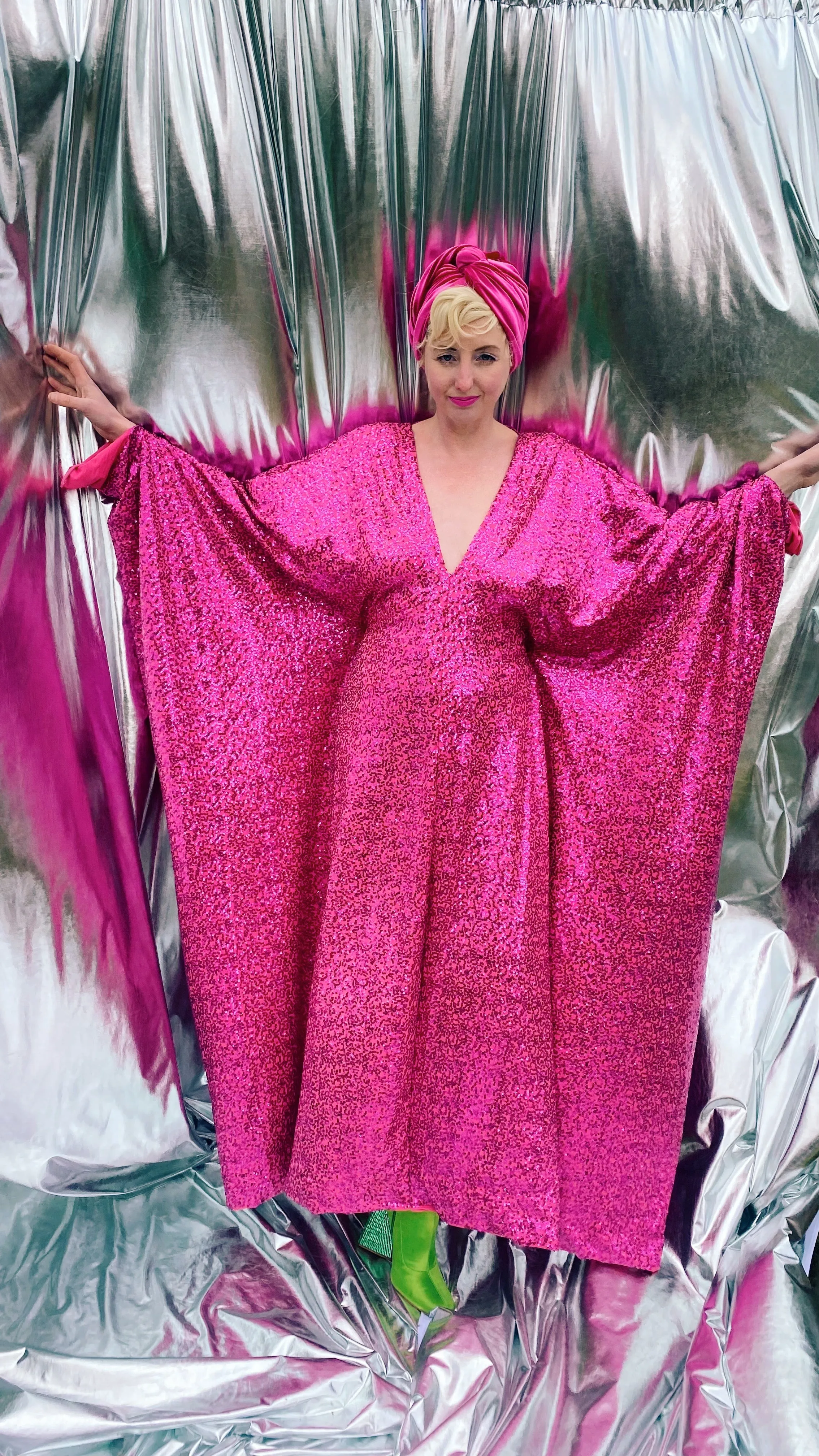HOT pink sequin Glamour maxi kaftan gown- Studio 54
