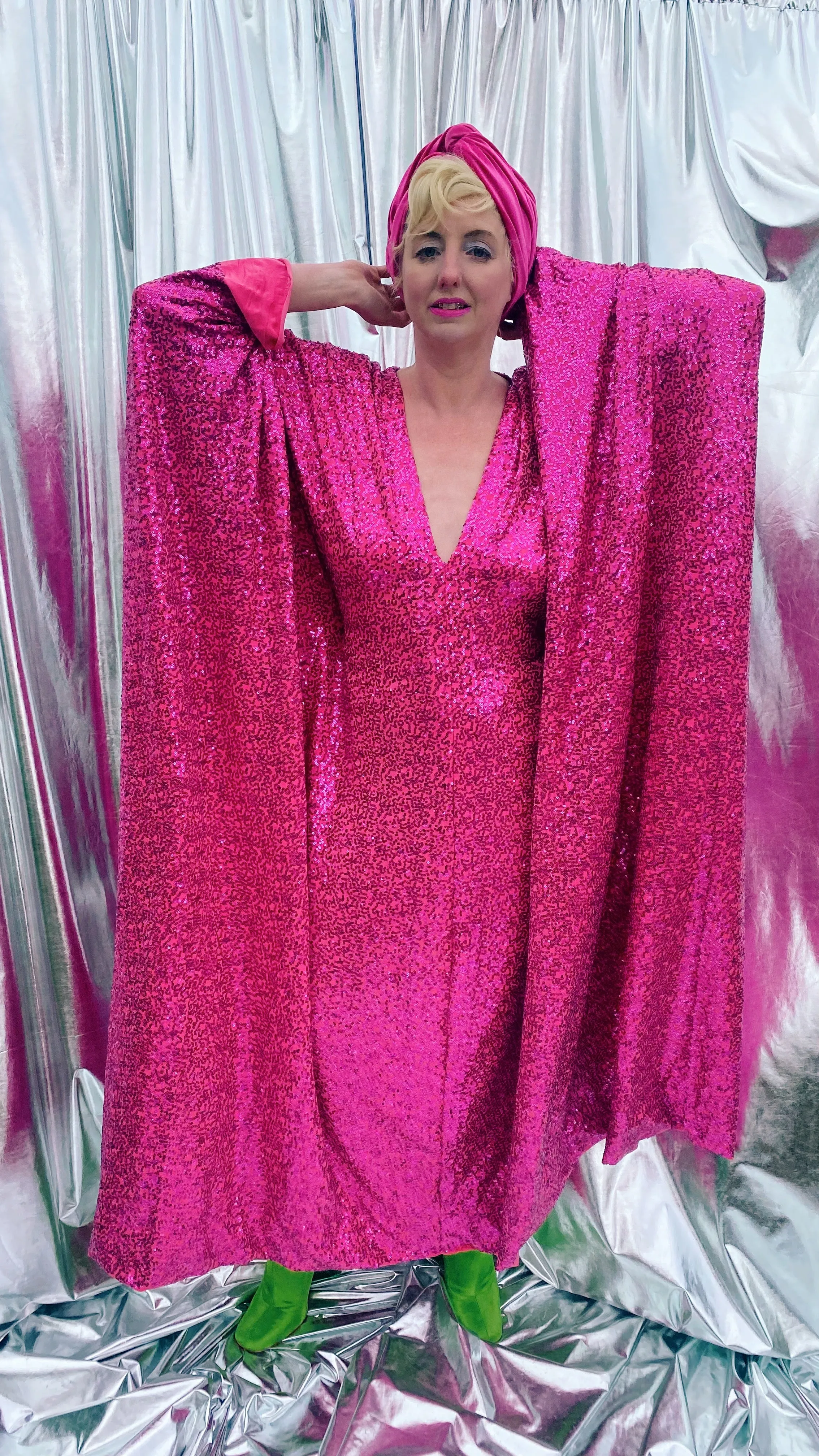 HOT pink sequin Glamour maxi kaftan gown- Studio 54