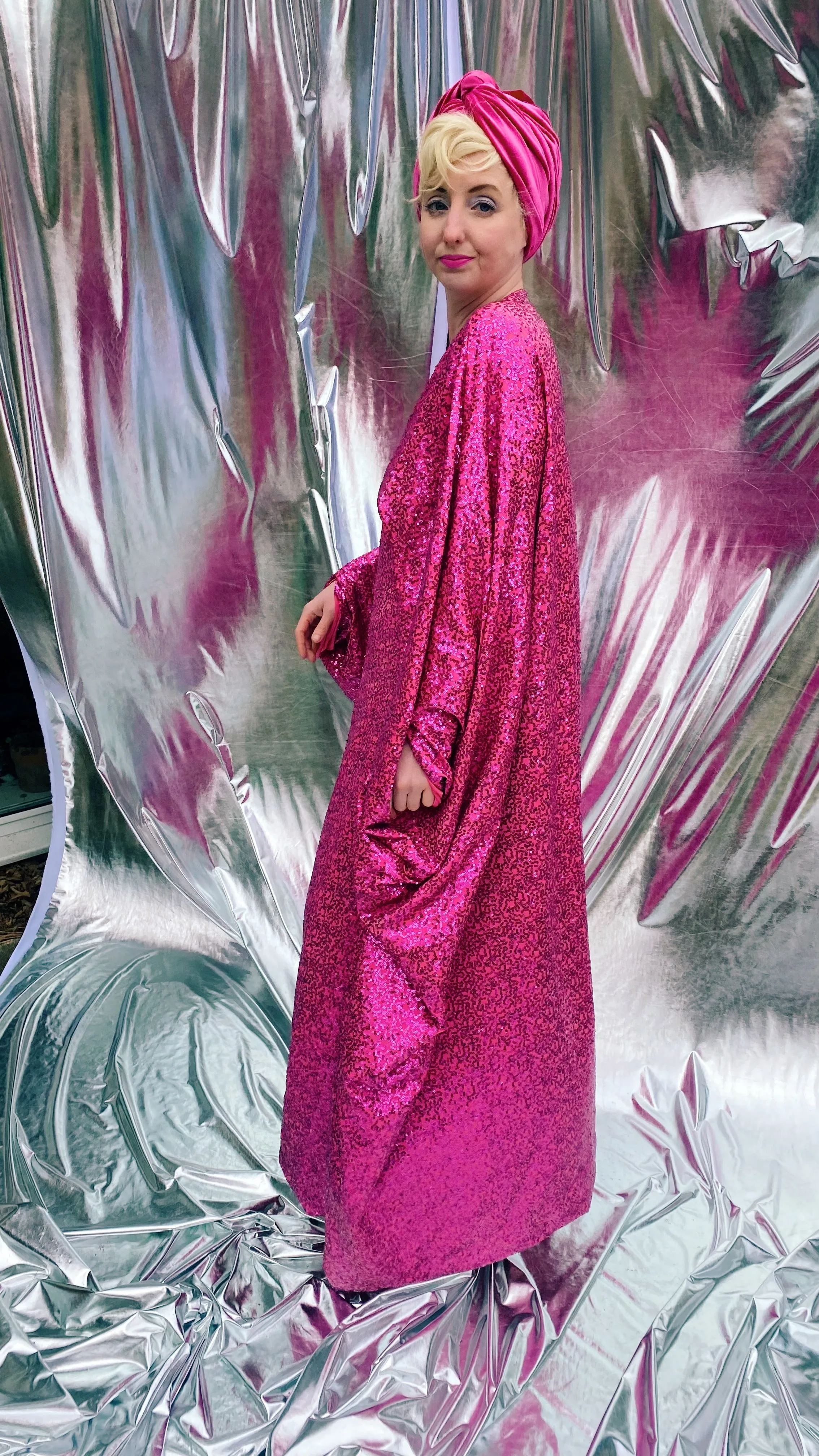 HOT pink sequin Glamour maxi kaftan gown- Studio 54
