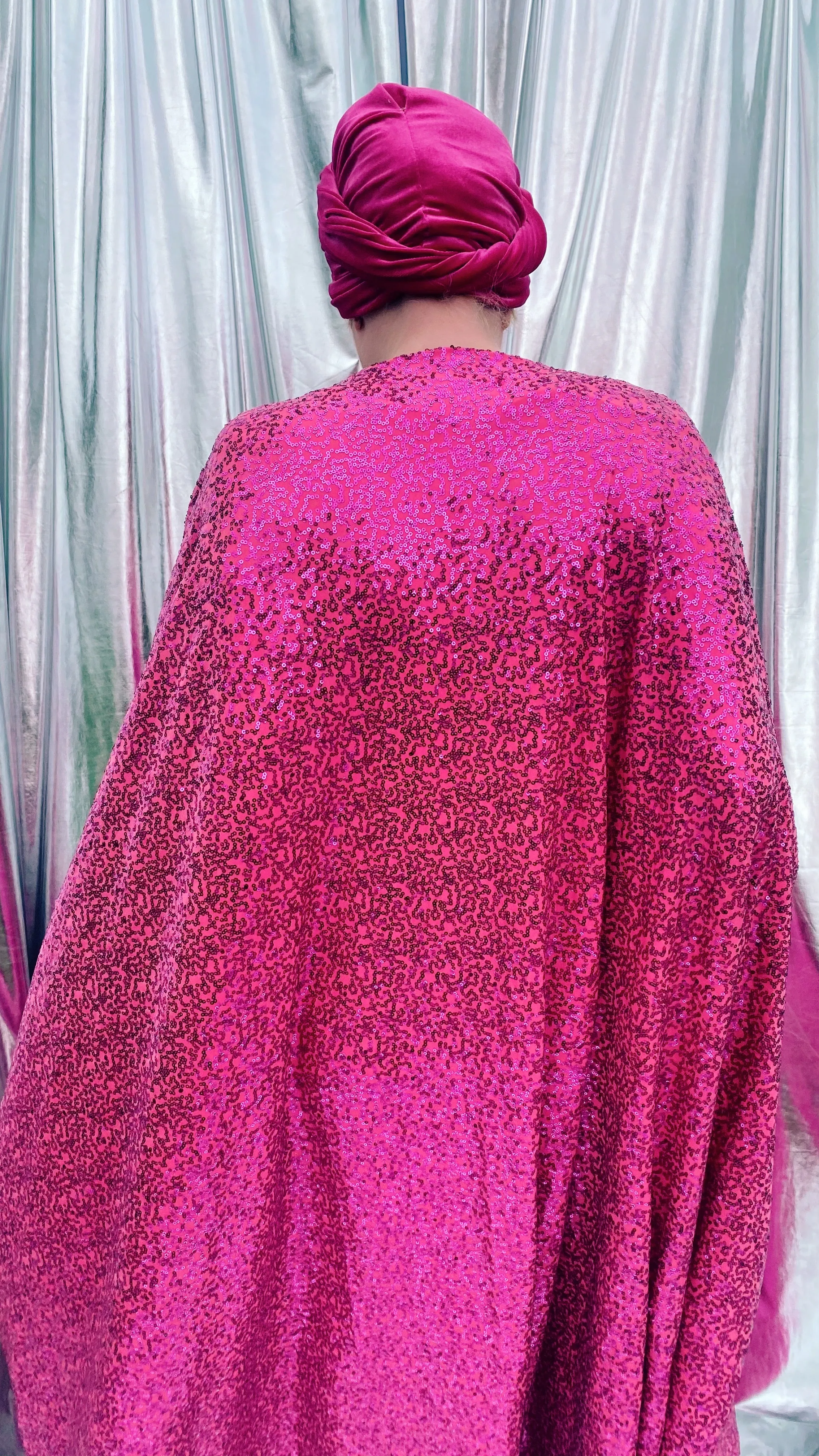 HOT pink sequin Glamour maxi kaftan gown- Studio 54