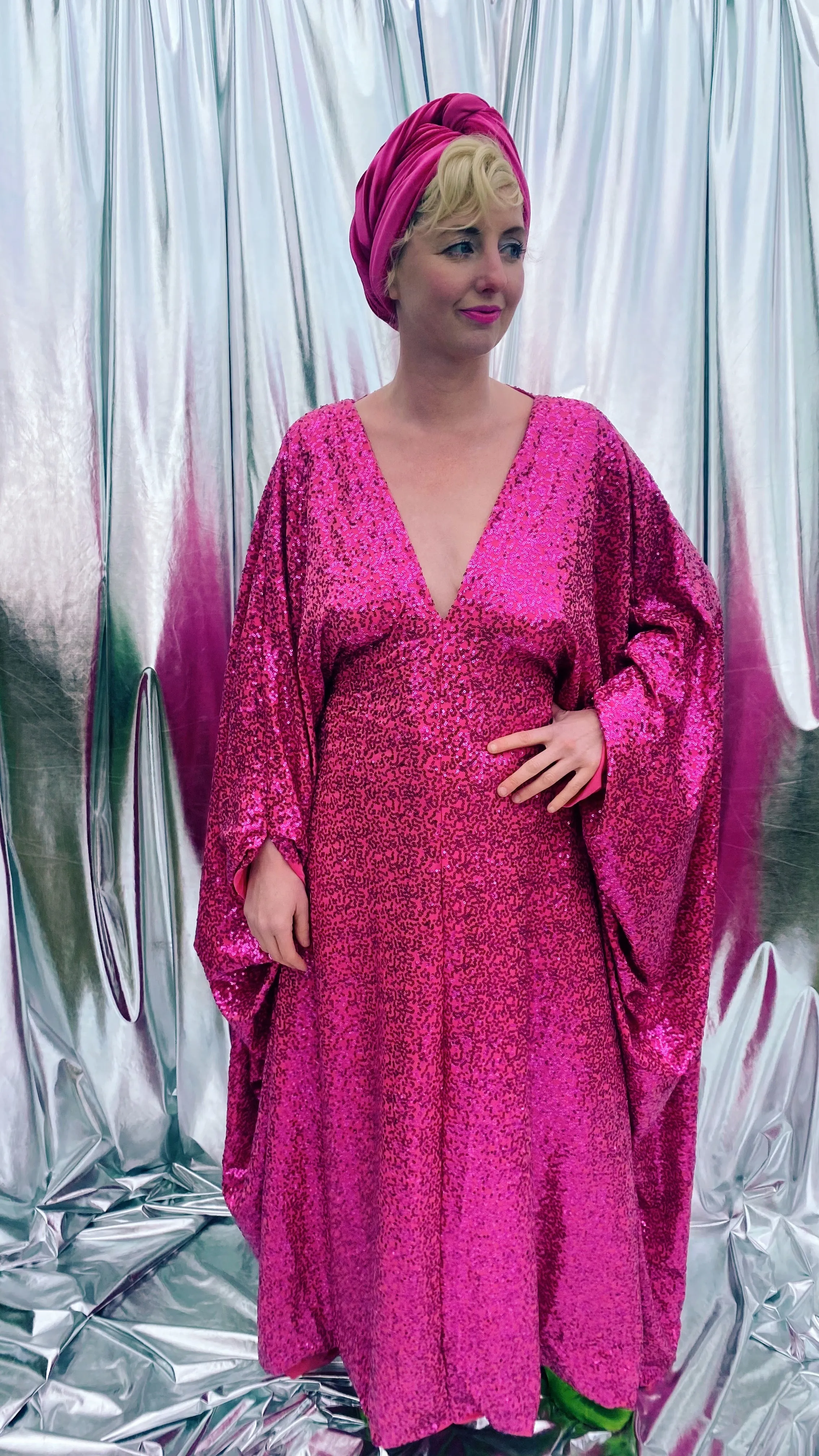 HOT pink sequin Glamour maxi kaftan gown- Studio 54
