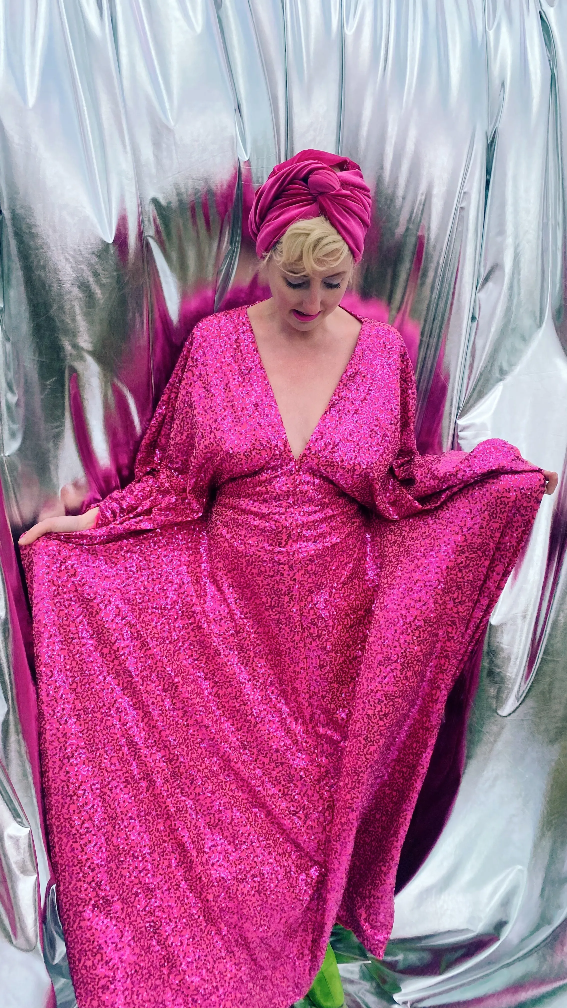 HOT pink sequin Glamour maxi kaftan gown- Studio 54